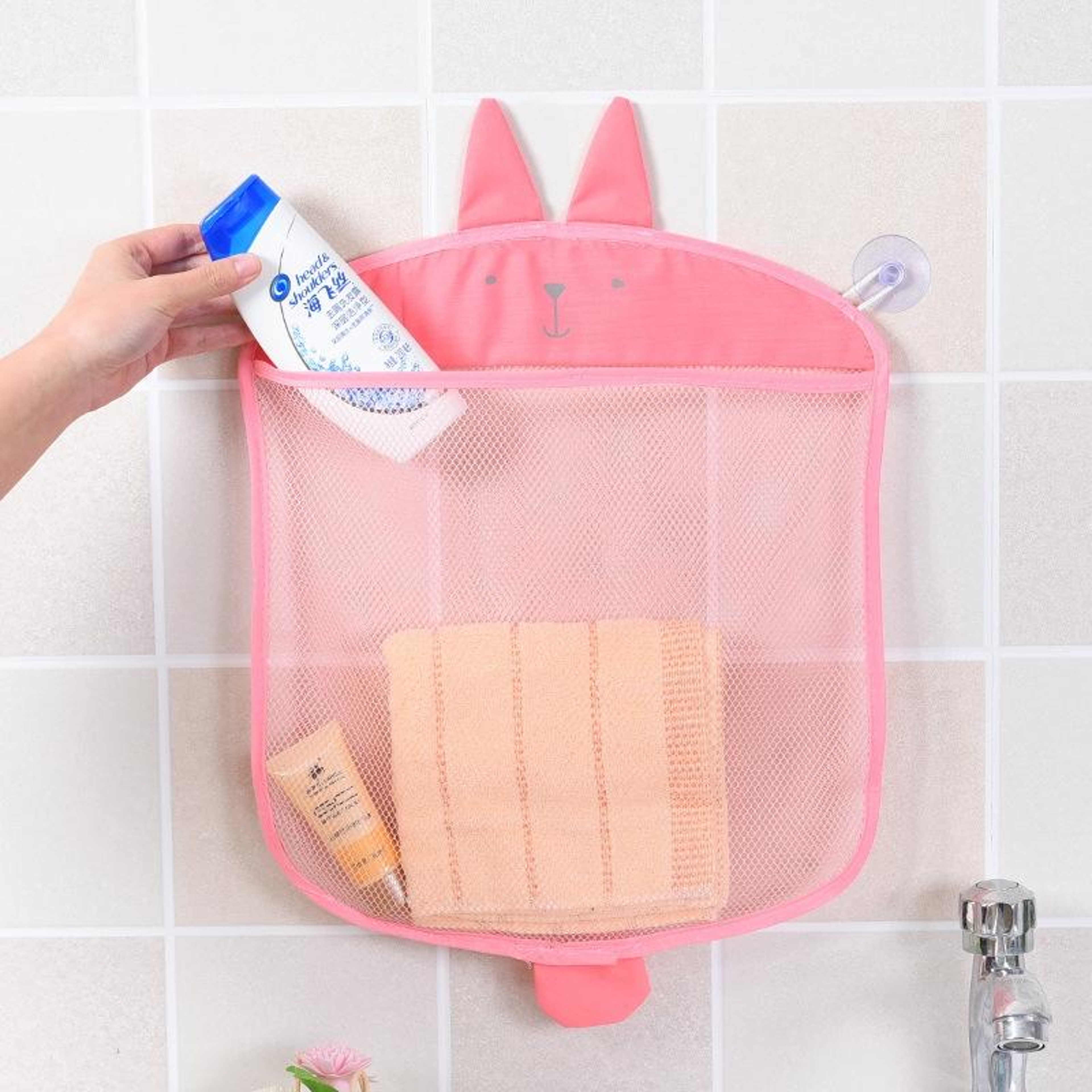 Cartoon Mesh Bath Toy Organizer With Suction Cup Wall Storage Bag 2