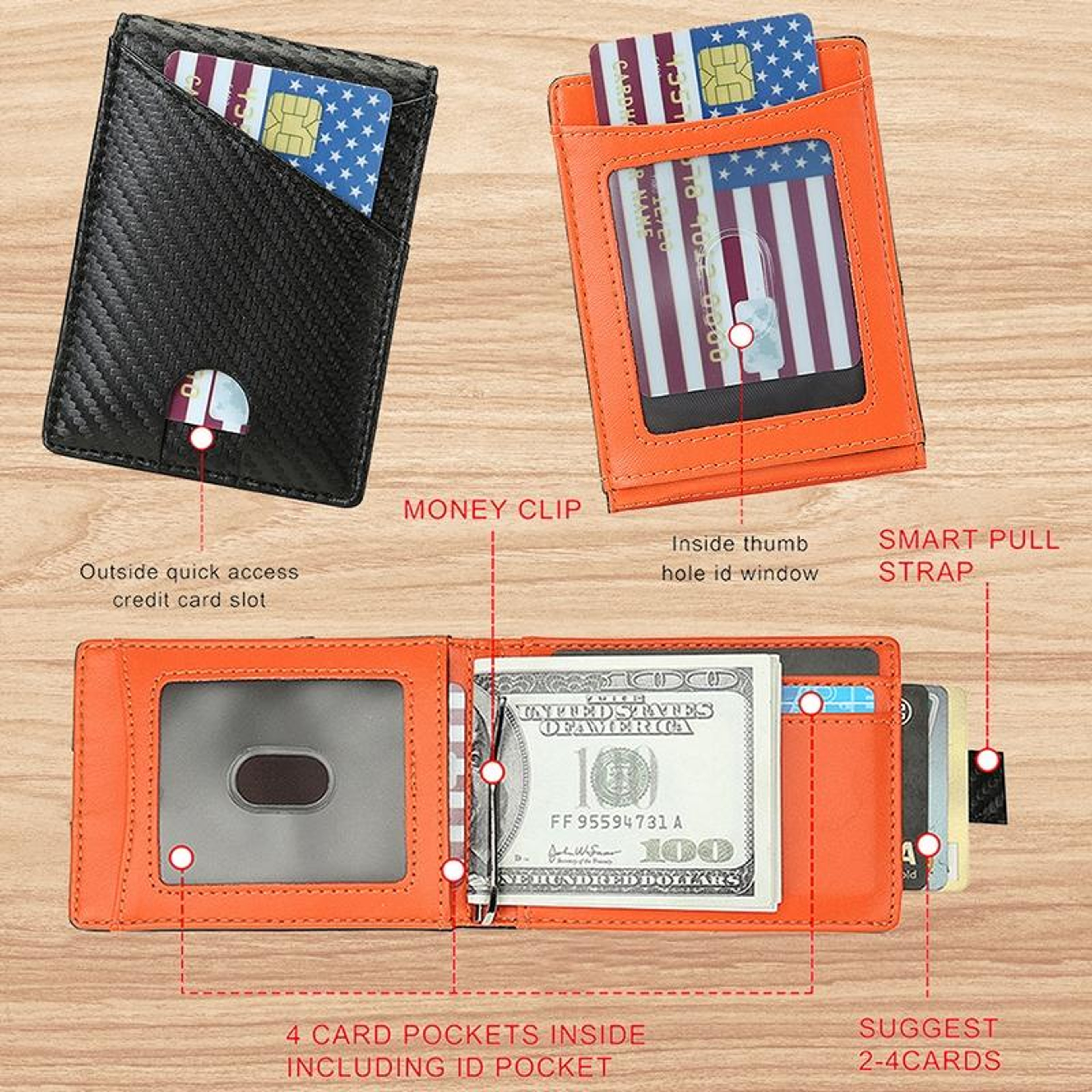 Slim RFID Blocking Carbon Fiber Wallet for Men with Money Clip – view 5