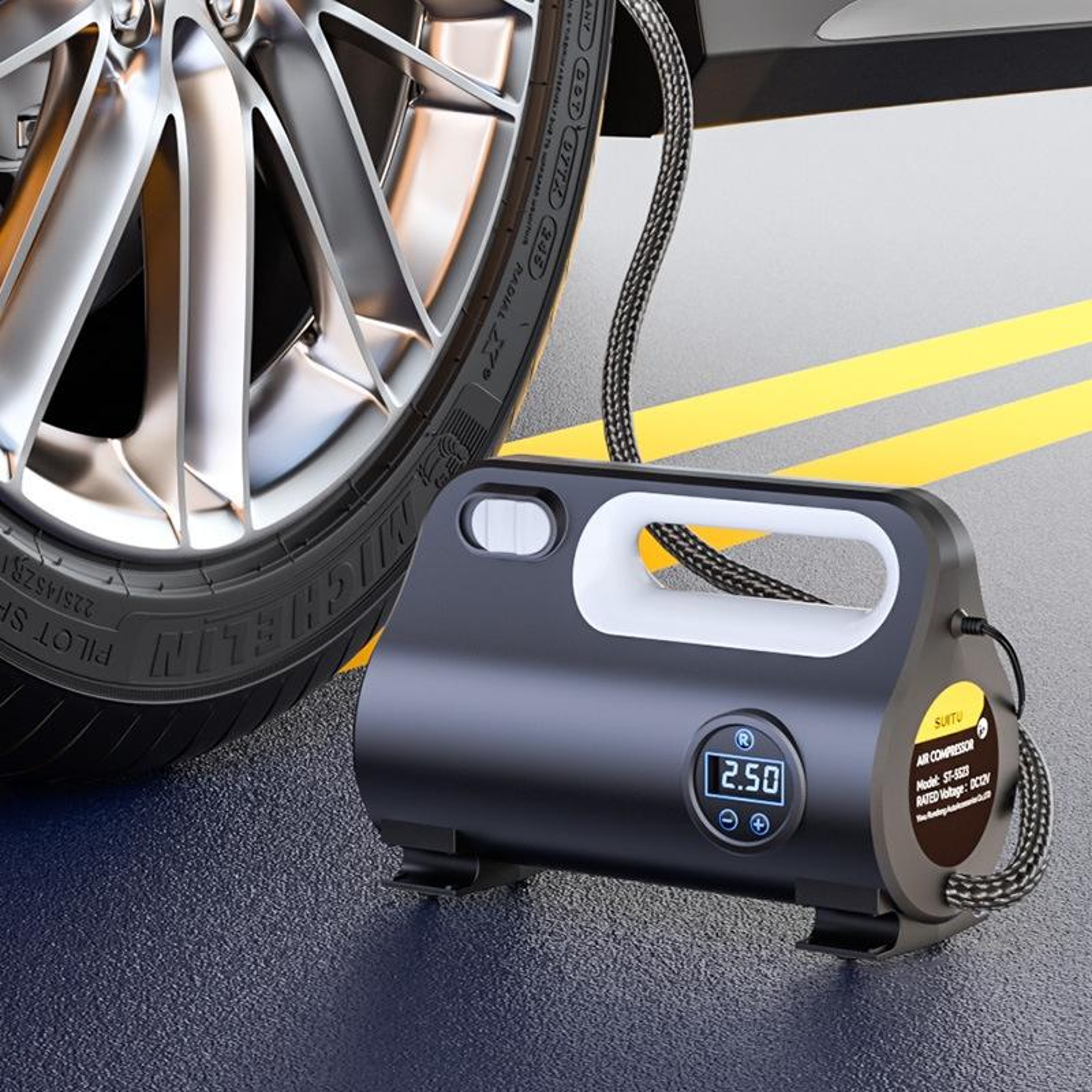 Portable Car Tire Inflator Air Compressor Pump with Auto Shutoff & LED Light – view 2