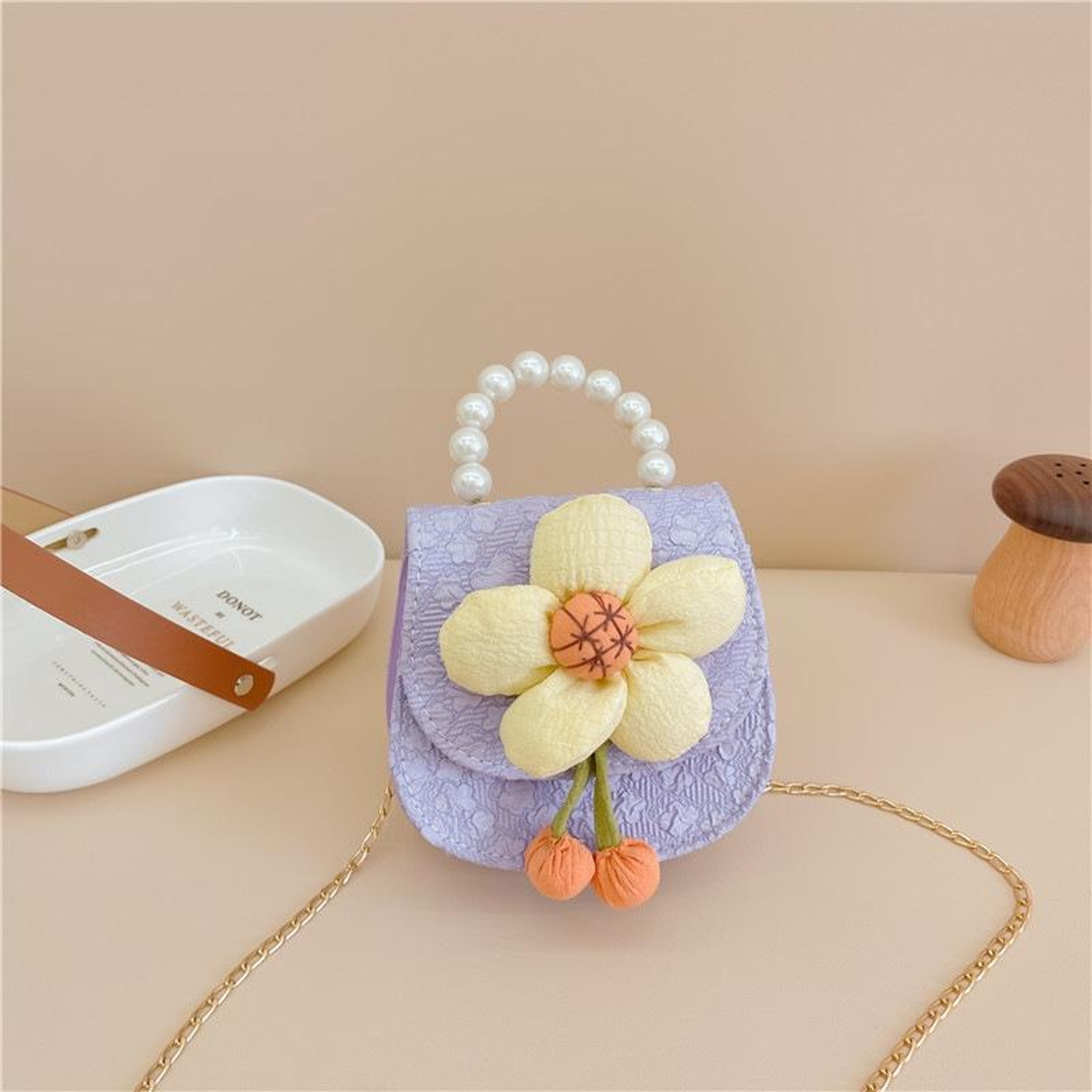 Kids Princess Crossbody Bag Cartoon Flower Pearl Coin Purse  Cute PU Leather Gift Bag for Girls – view 1