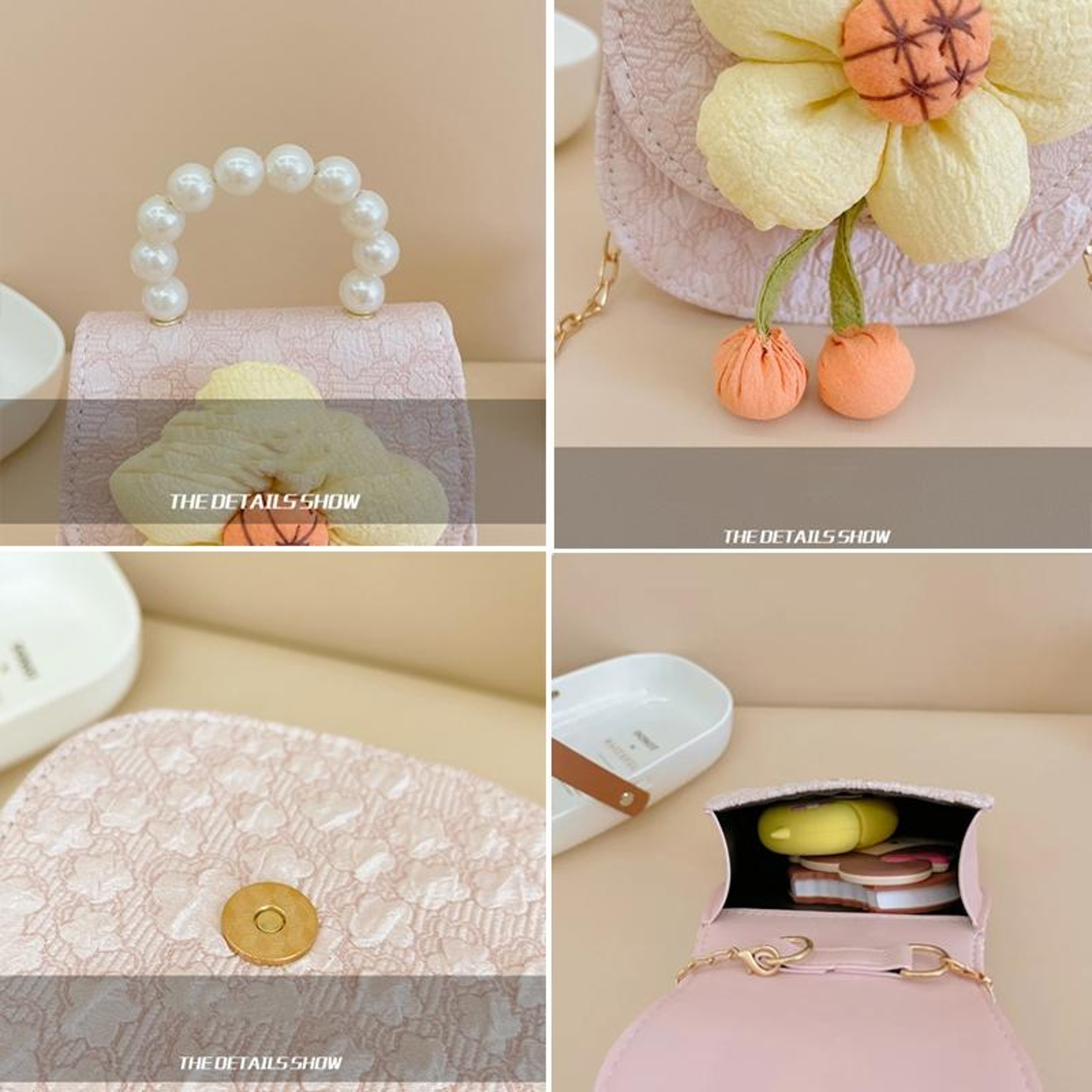 Kids Princess Crossbody Bag Cartoon Flower Pearl Coin Purse  Cute PU Leather Gift Bag for Girls – view 4