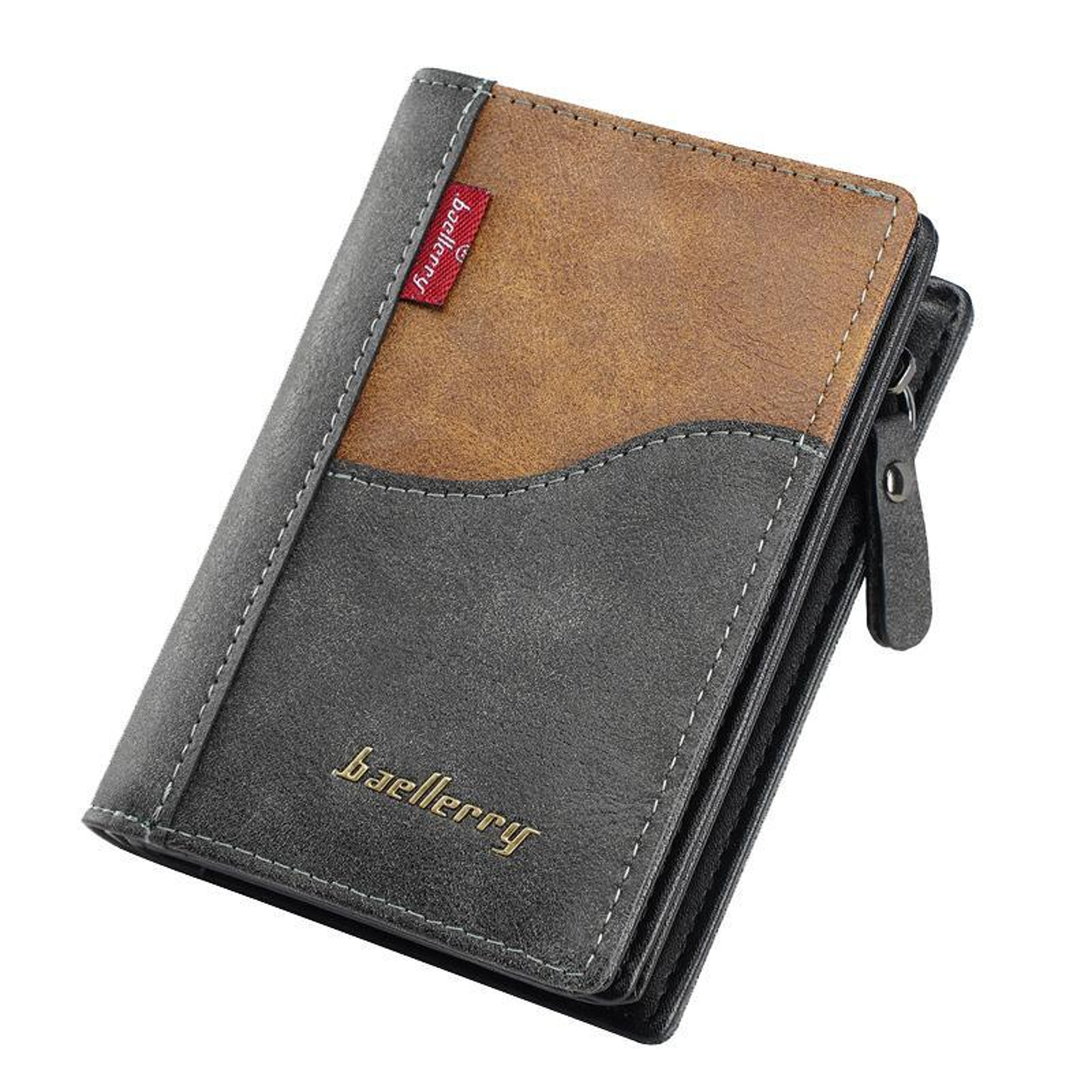 Vintage Contrast Zip Men Compact Wallet With Coin Pocket  Multi Card Holder 8