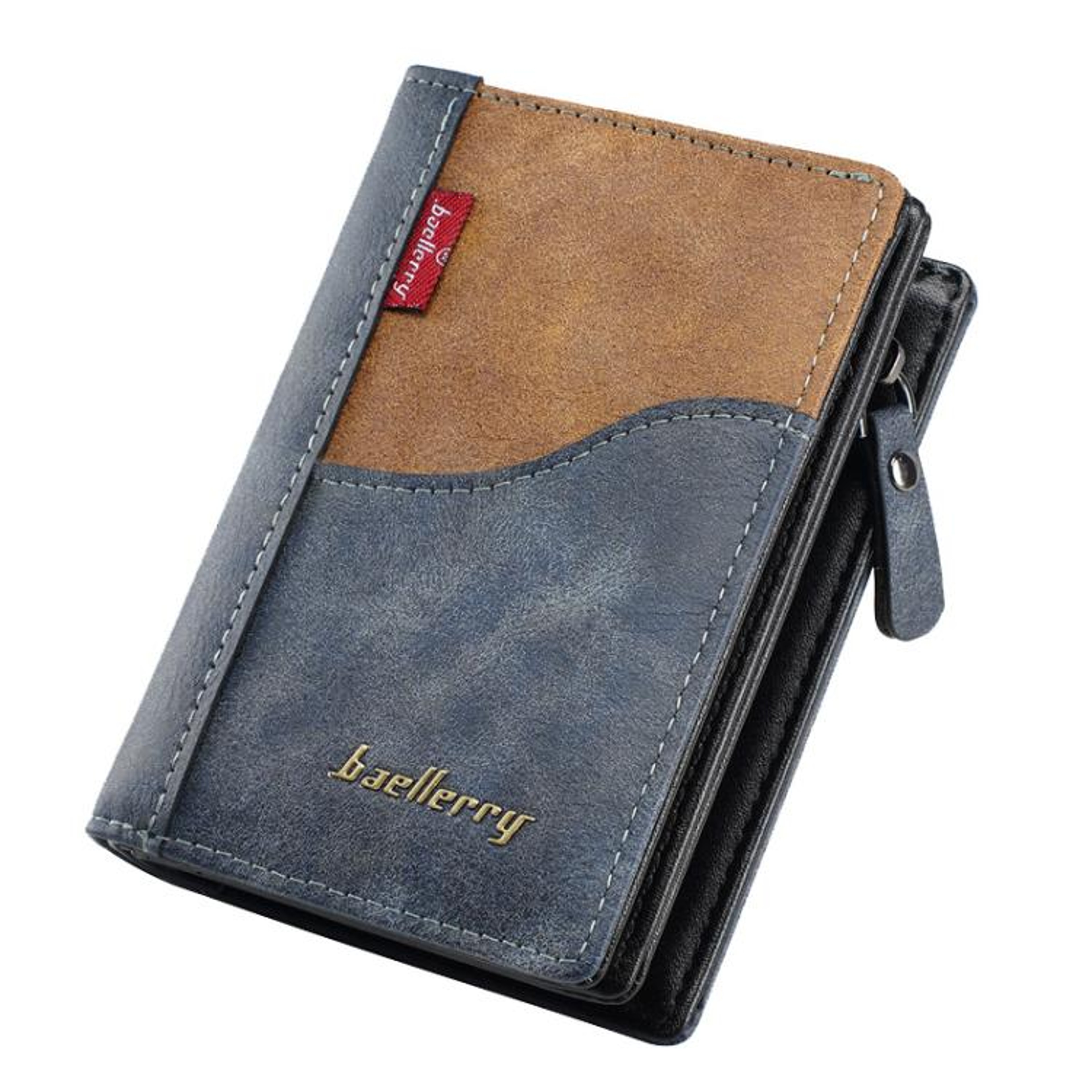 Vintage Contrast Zip Men Compact Wallet With Coin Pocket  Multi Card Holder 9