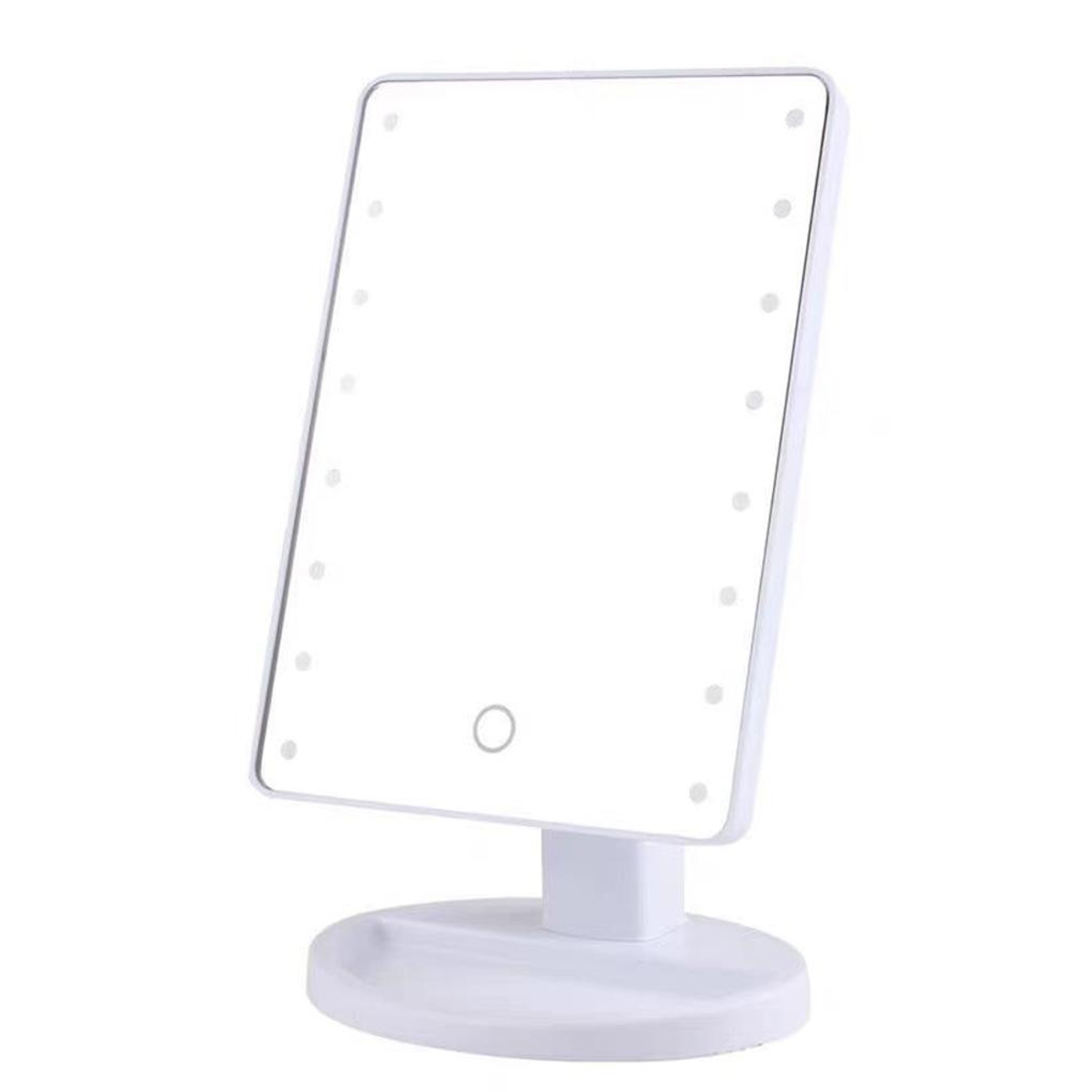 LED Lighted Makeup Mirror With Storage Base  Touch Control Rotatable Vanity Mirror 1
