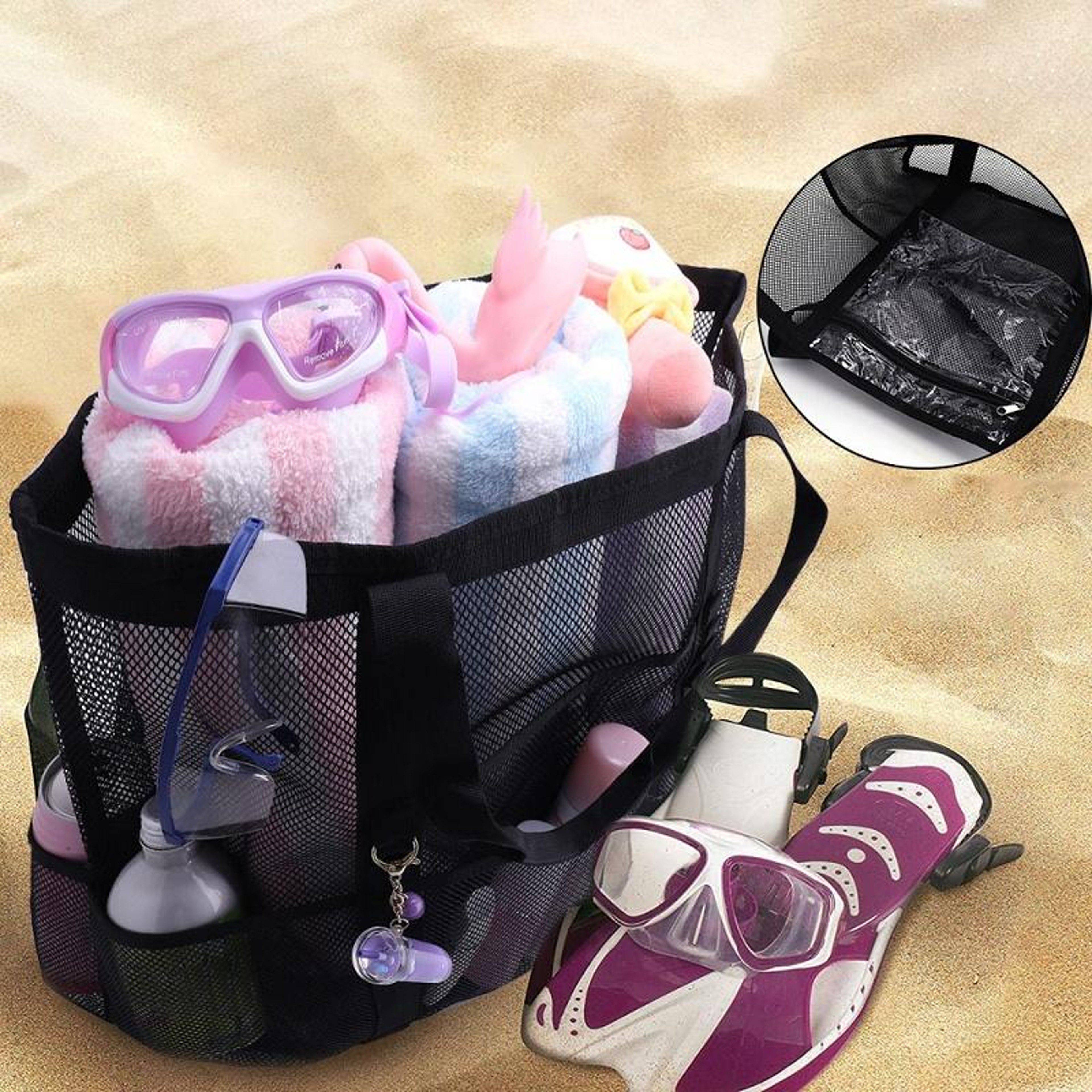 Large Capacity Mesh Beach Tote Bag, Lightweight Swimming Tote Bag with  Storage Organizer – view 7