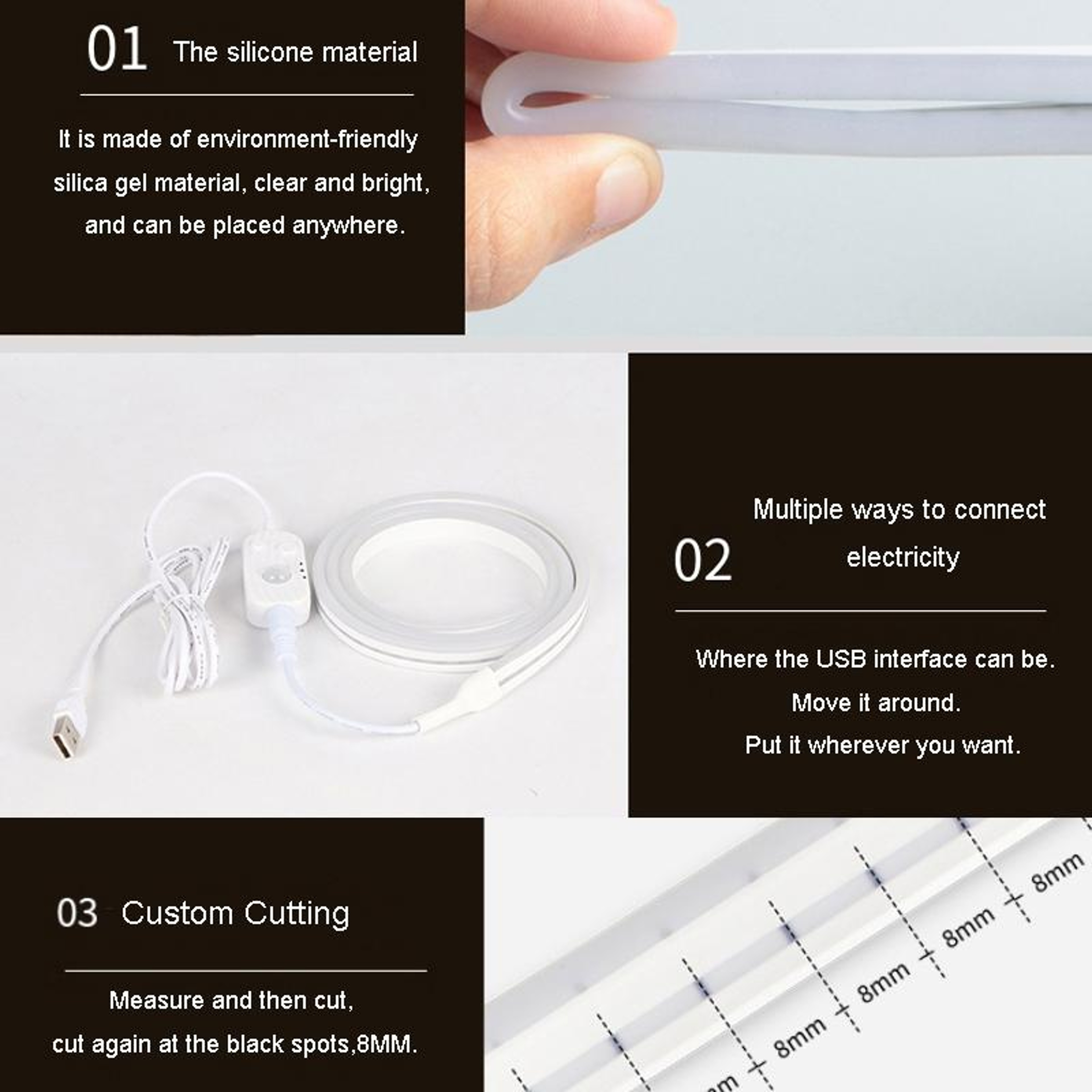 Motion Sensor LED Light Strip USB Rechargeable Warm White Flexible 2M Closet Night Light – view 8