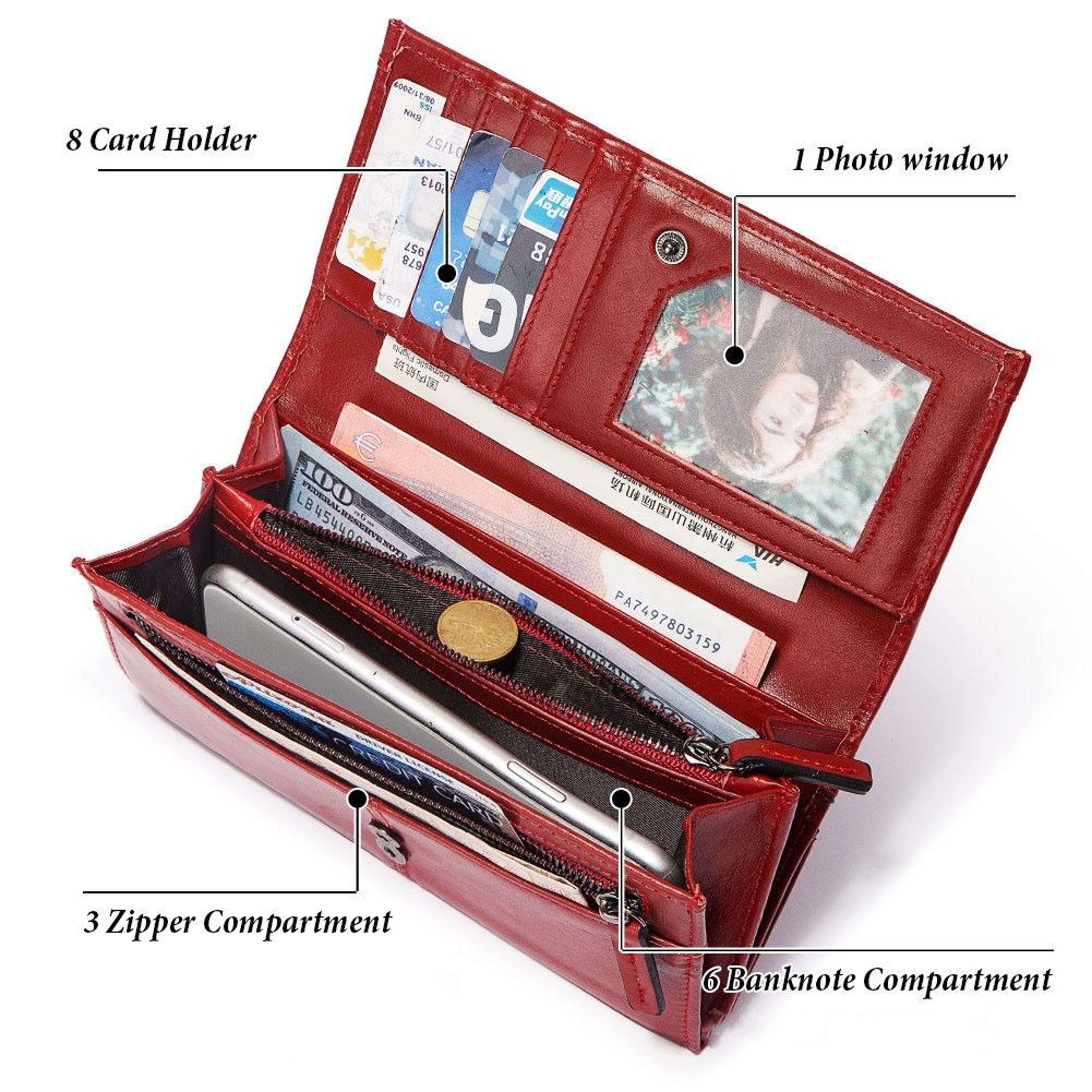 RFID Blocking Leather Wallet Clutch For Women Multi Card Organizer Anti Theft Purse 2