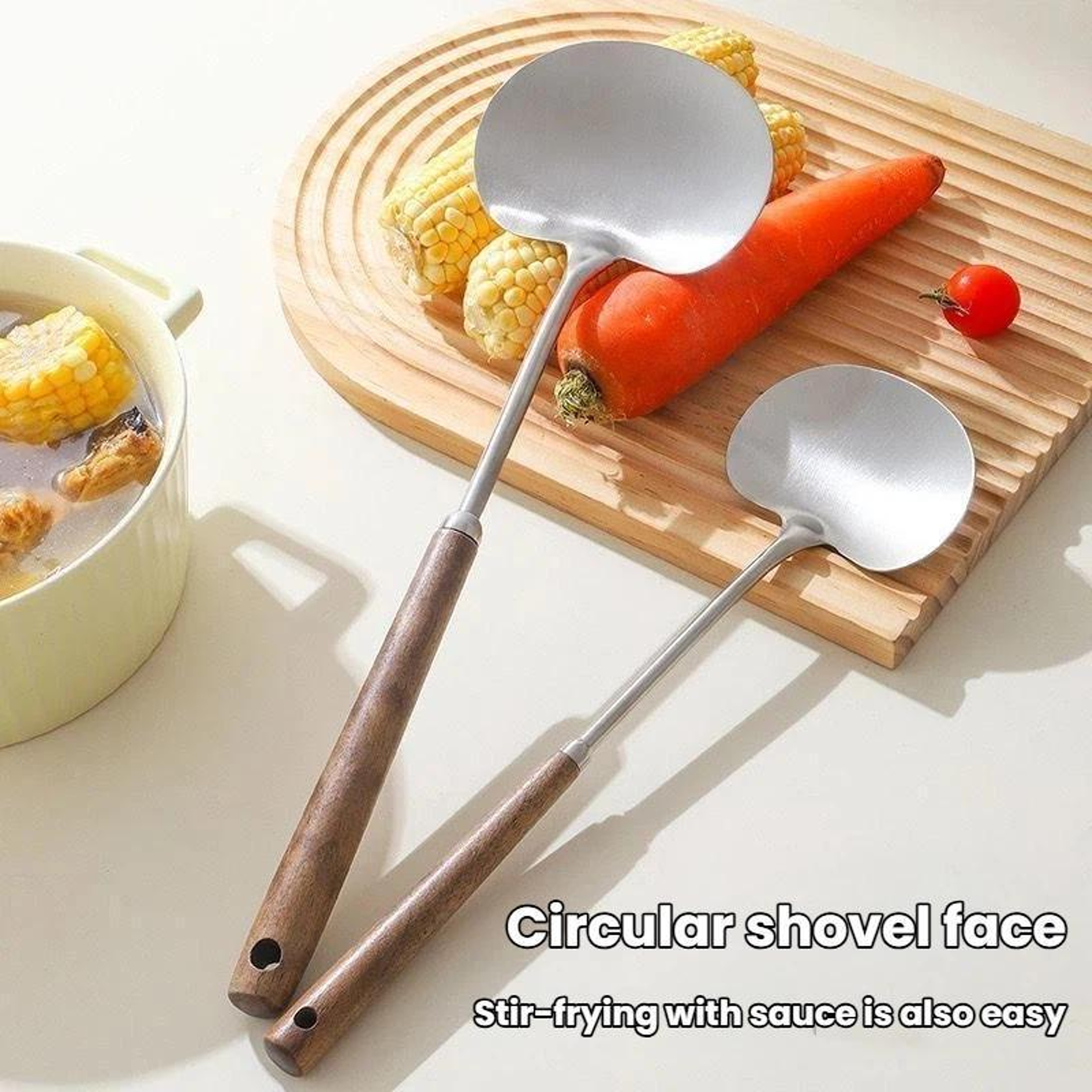 Solid Wood Long Handle Wok Spoon & Stainless Steel Ladle Kitchen Utensil Set – view 4