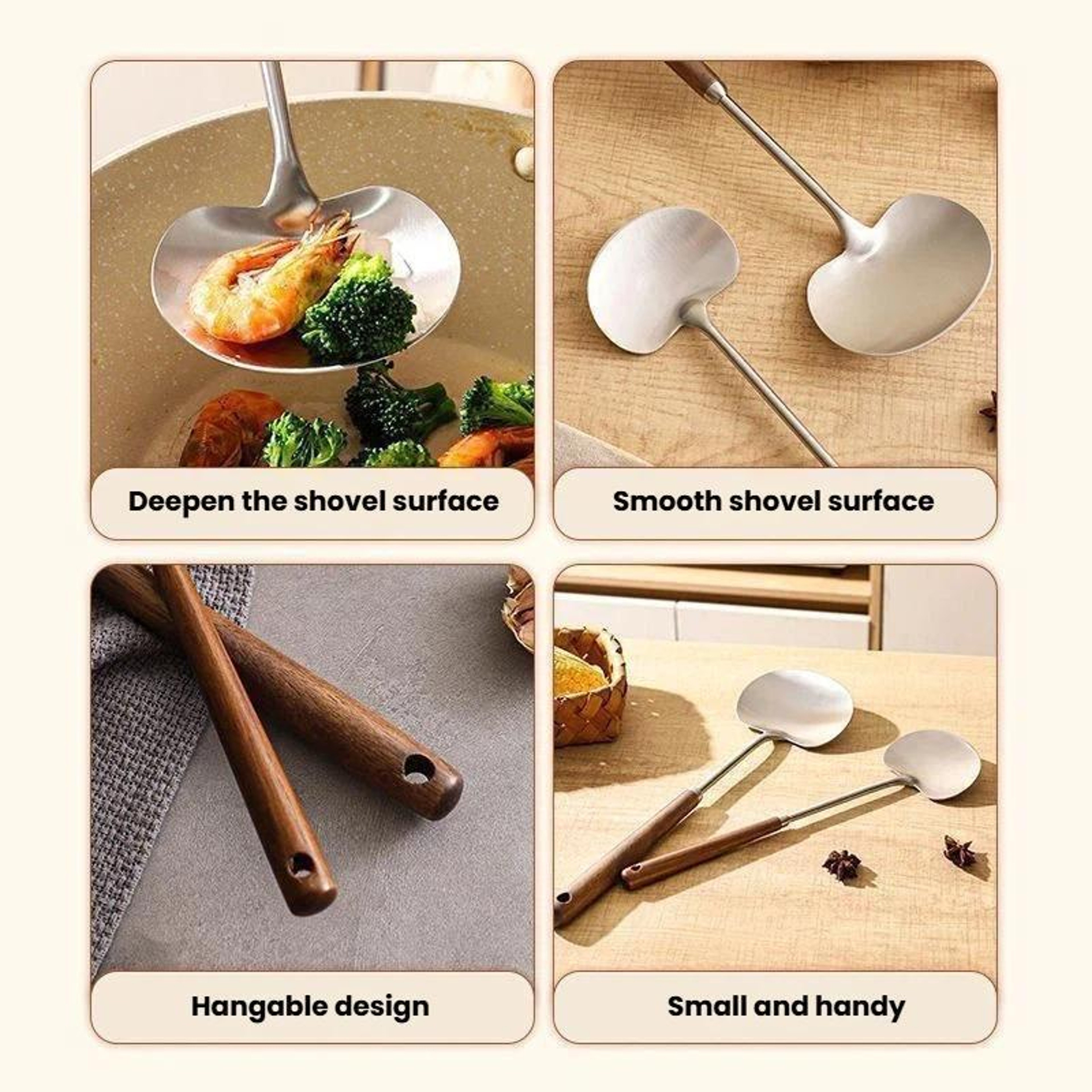 Solid Wood Long Handle Wok Spoon & Stainless Steel Ladle Kitchen Utensil Set – view 6