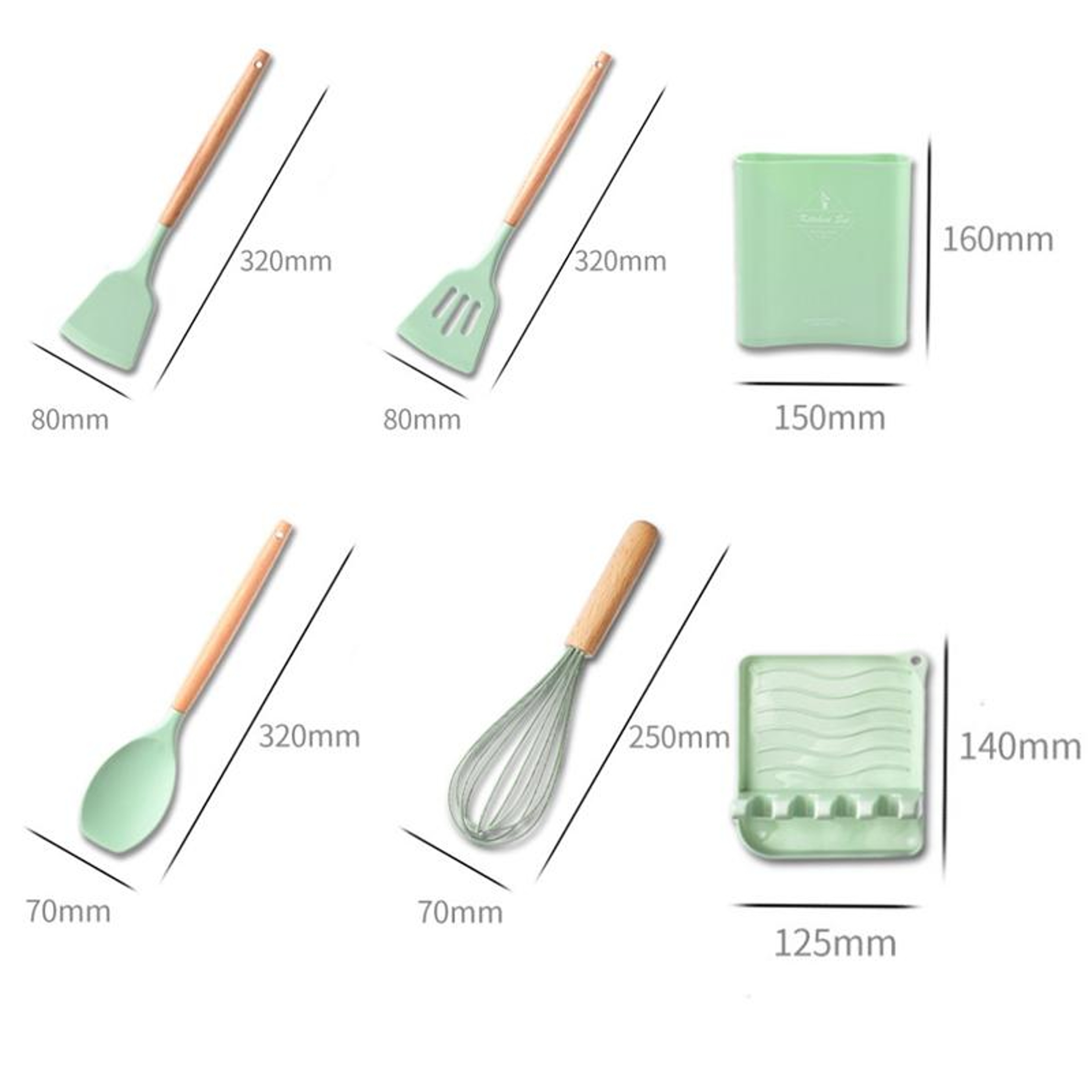 Silicone Kitchenware Set with Wooden Handle Utensils, Non Stick Cooking Utensil Set with Storage Barrel – view 3