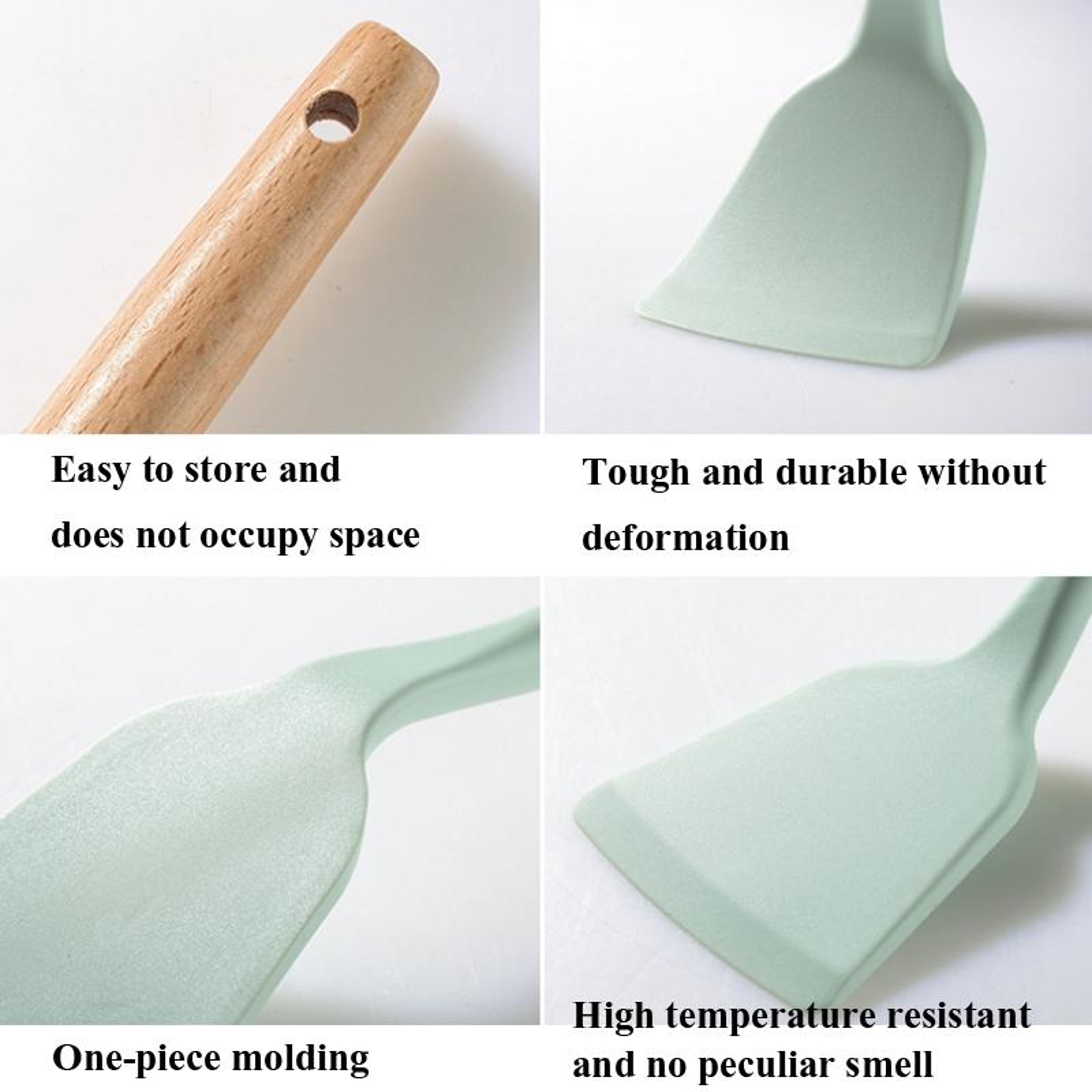Silicone Kitchenware Set with Wooden Handle Utensils, Non Stick Cooking Utensil Set with Storage Barrel – view 6