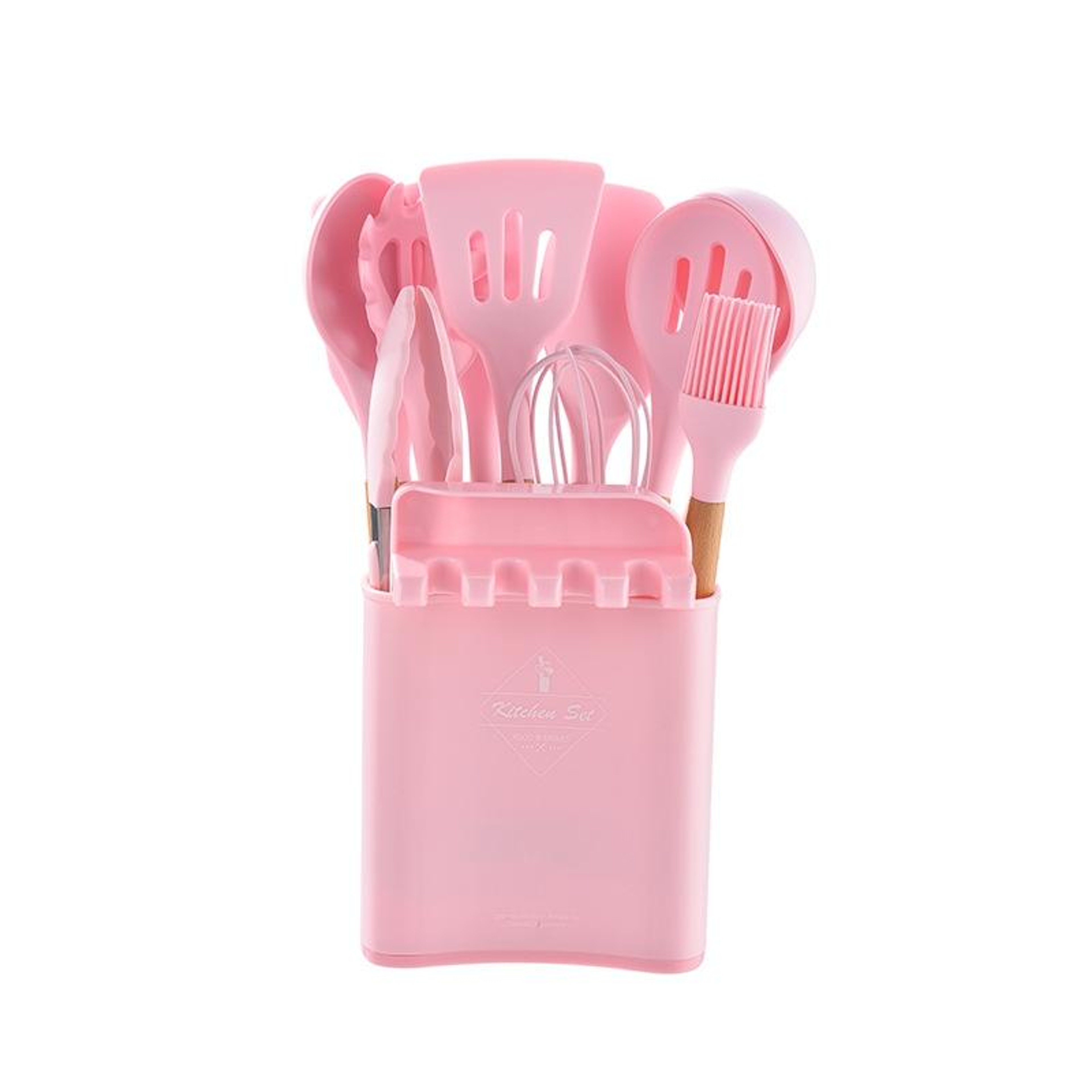 Silicone Kitchenware Set with Wooden Handle Utensils, Non Stick Cooking Utensil Set with Storage Barrel – view 13