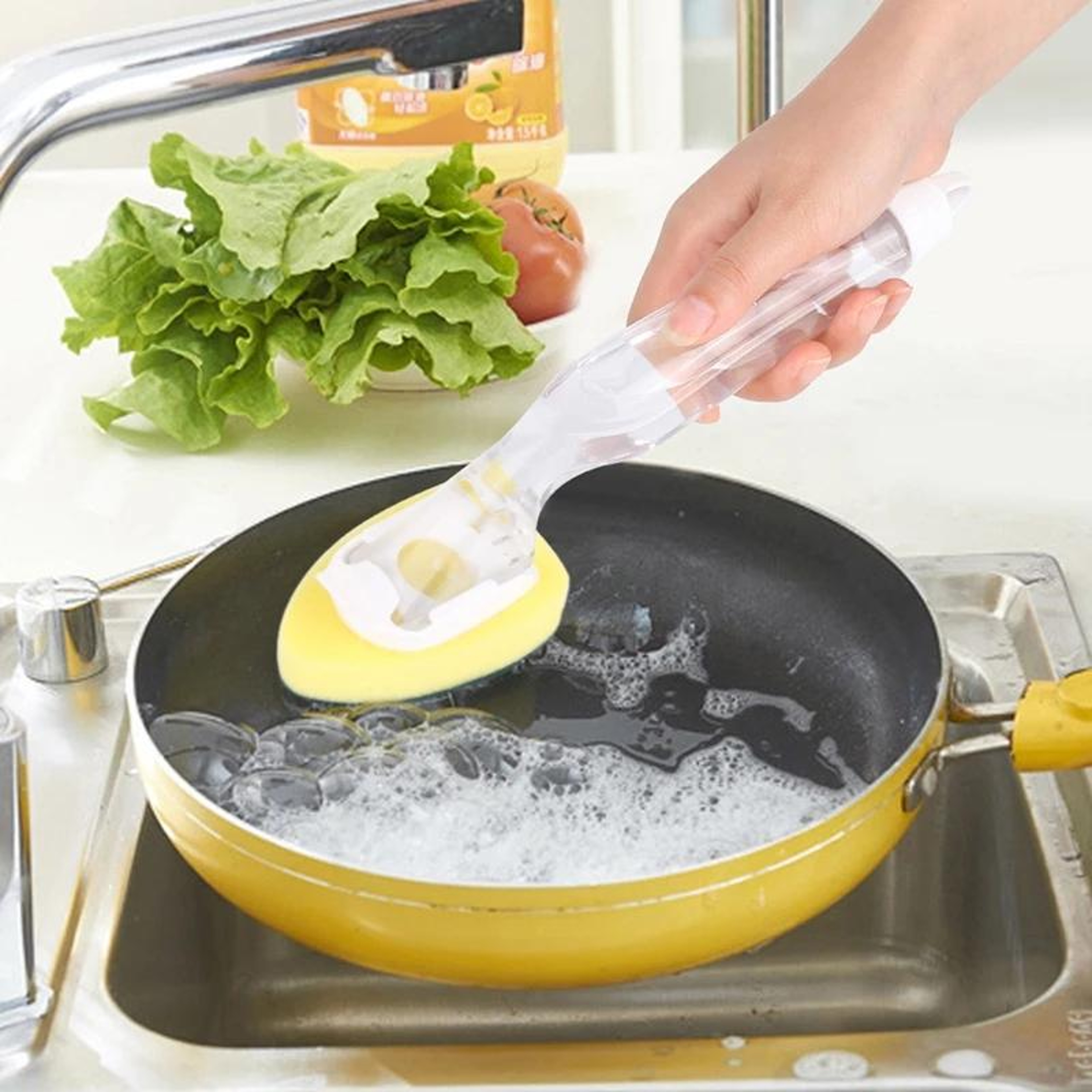 Soap Dispensing Dish Brush with Long Handle and Replaceable Sponge Kitchen Cleaning Tool – view 8
