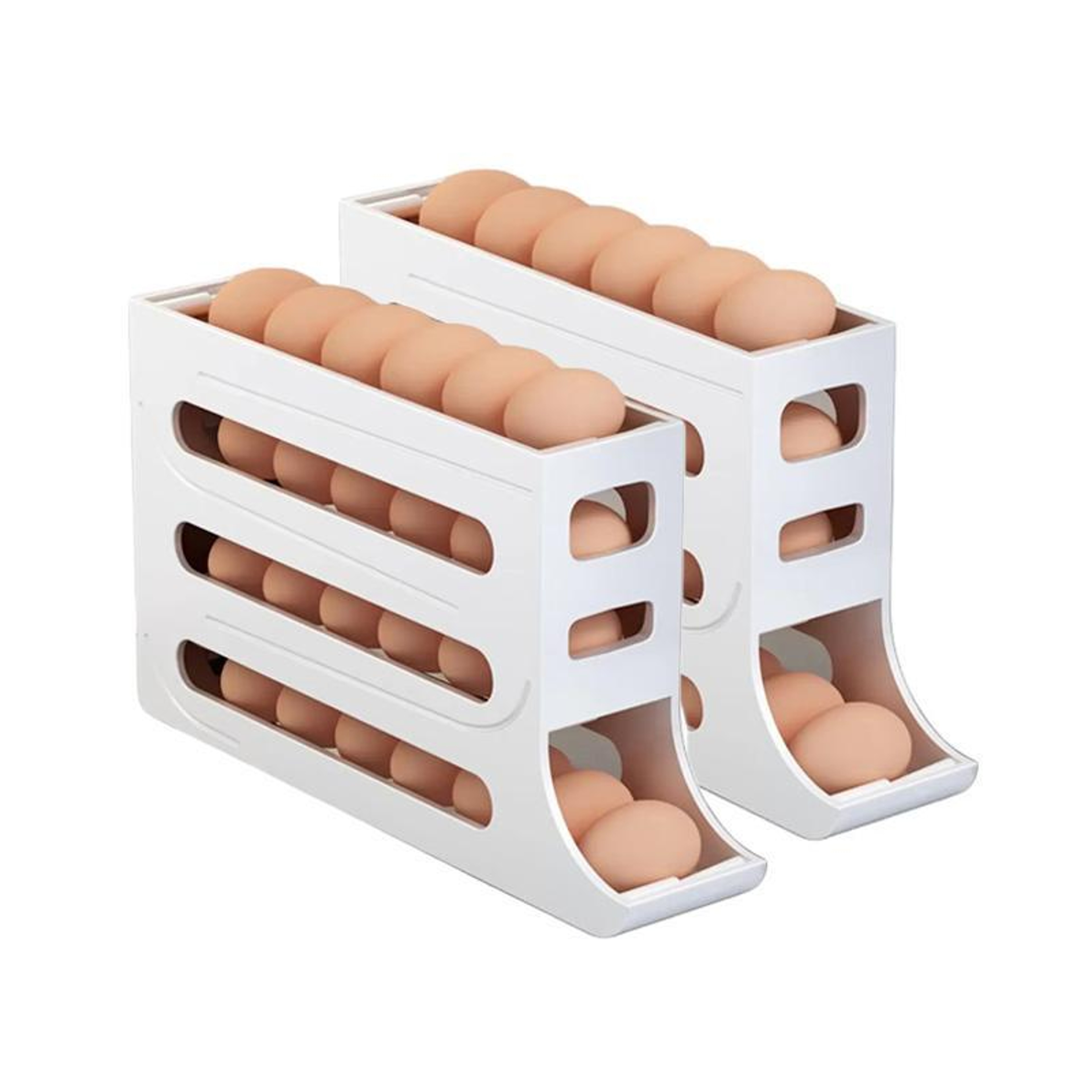2pcsAutomatic Rolling Egg Holder Organizer For Fridge With 4 Layer Stackable Egg Tray 0