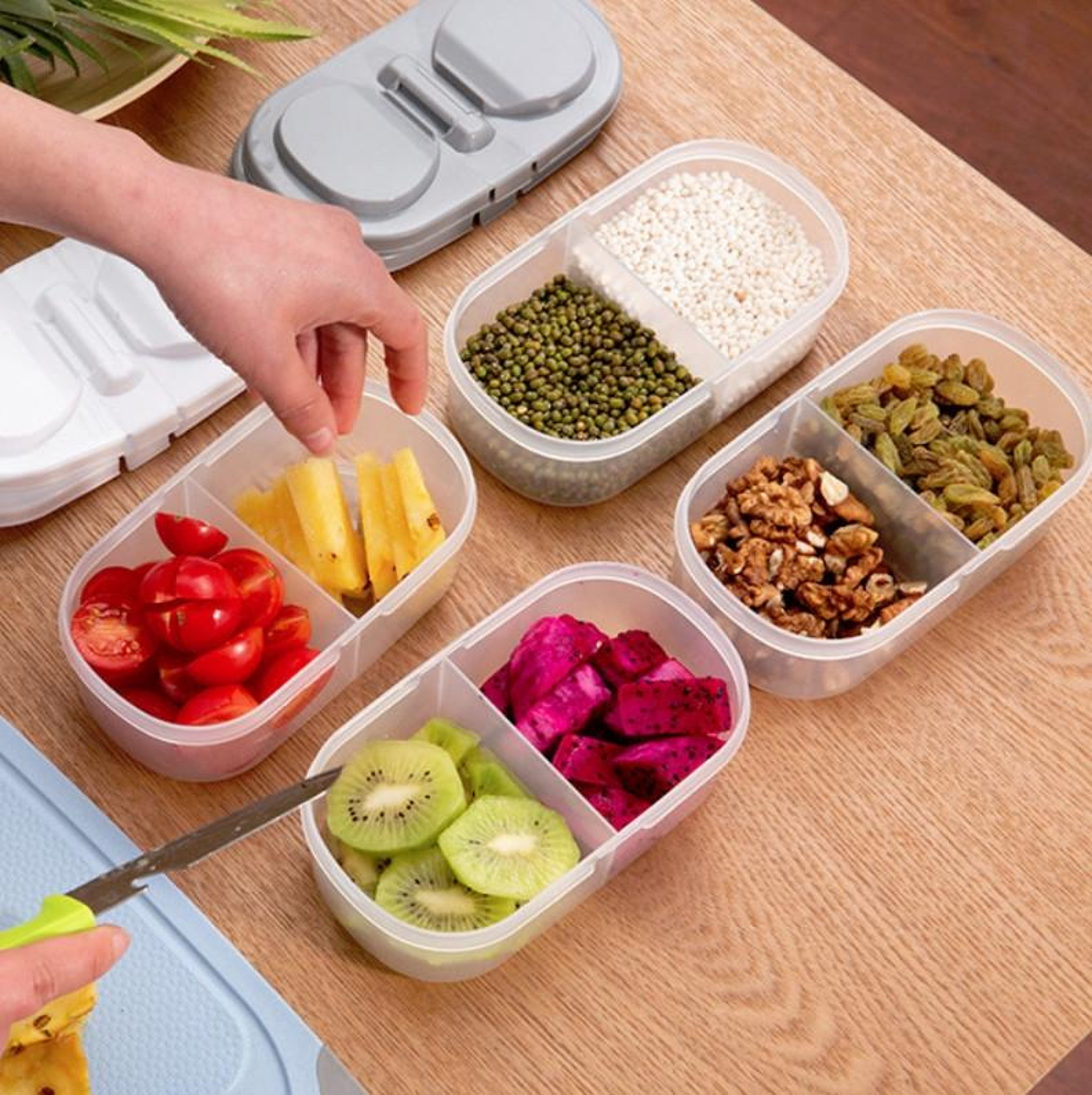 Double Grid Sealed Food Storage Containers Refrigerator Organizer for Multigrain and Kitchen Storage – view 8
