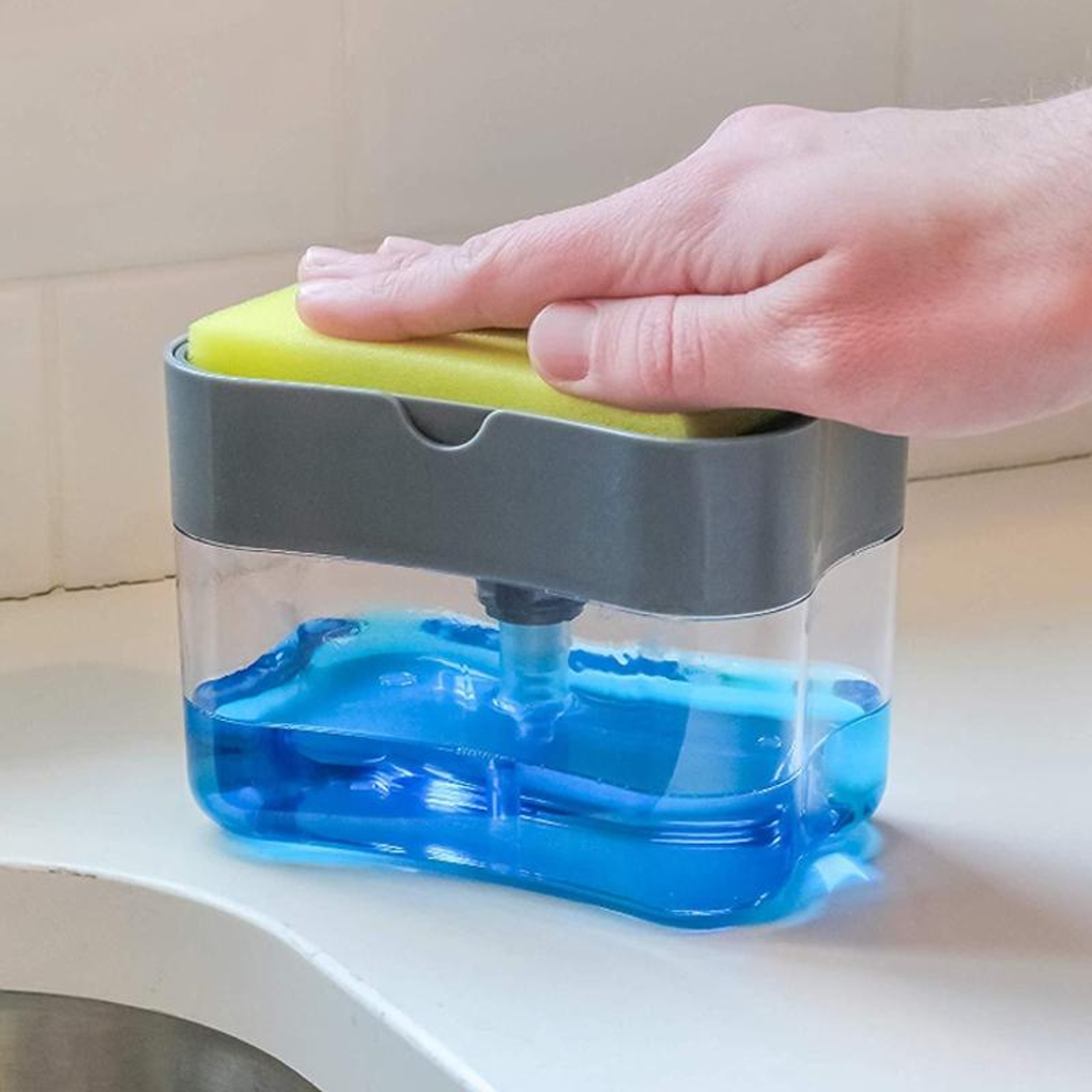 Kitchen Dish Soap Dispenser with Sponge Pump, Soap Scrubber & Liquid Detergent Organizer – view 1