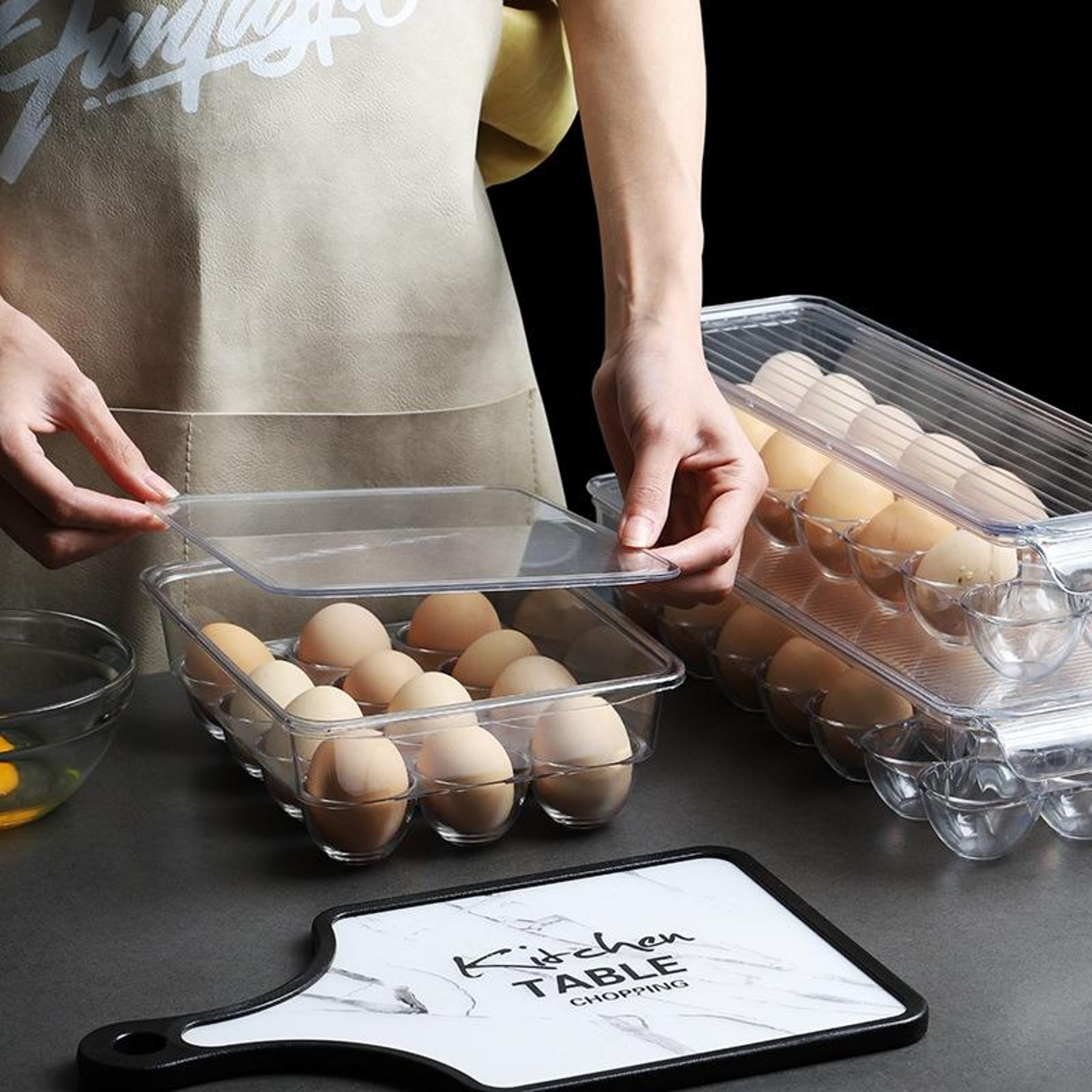 Stackable Egg Storage Box with Lid Refrigerator Egg Tray Organizer for Kitchen Fridge PET – view 6