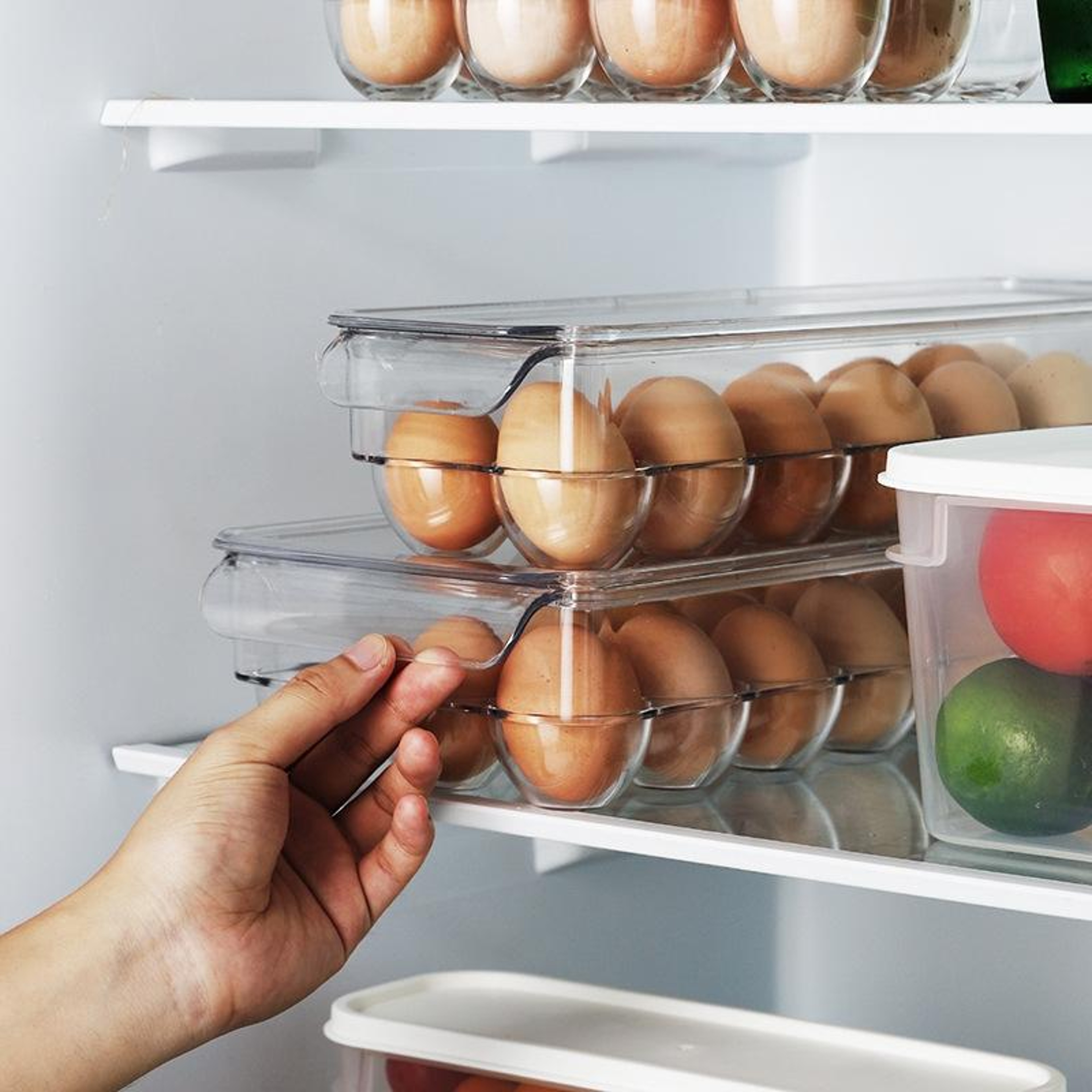 Stackable Egg Storage Box with Lid Refrigerator Egg Tray Organizer for Kitchen Fridge PET – view 7