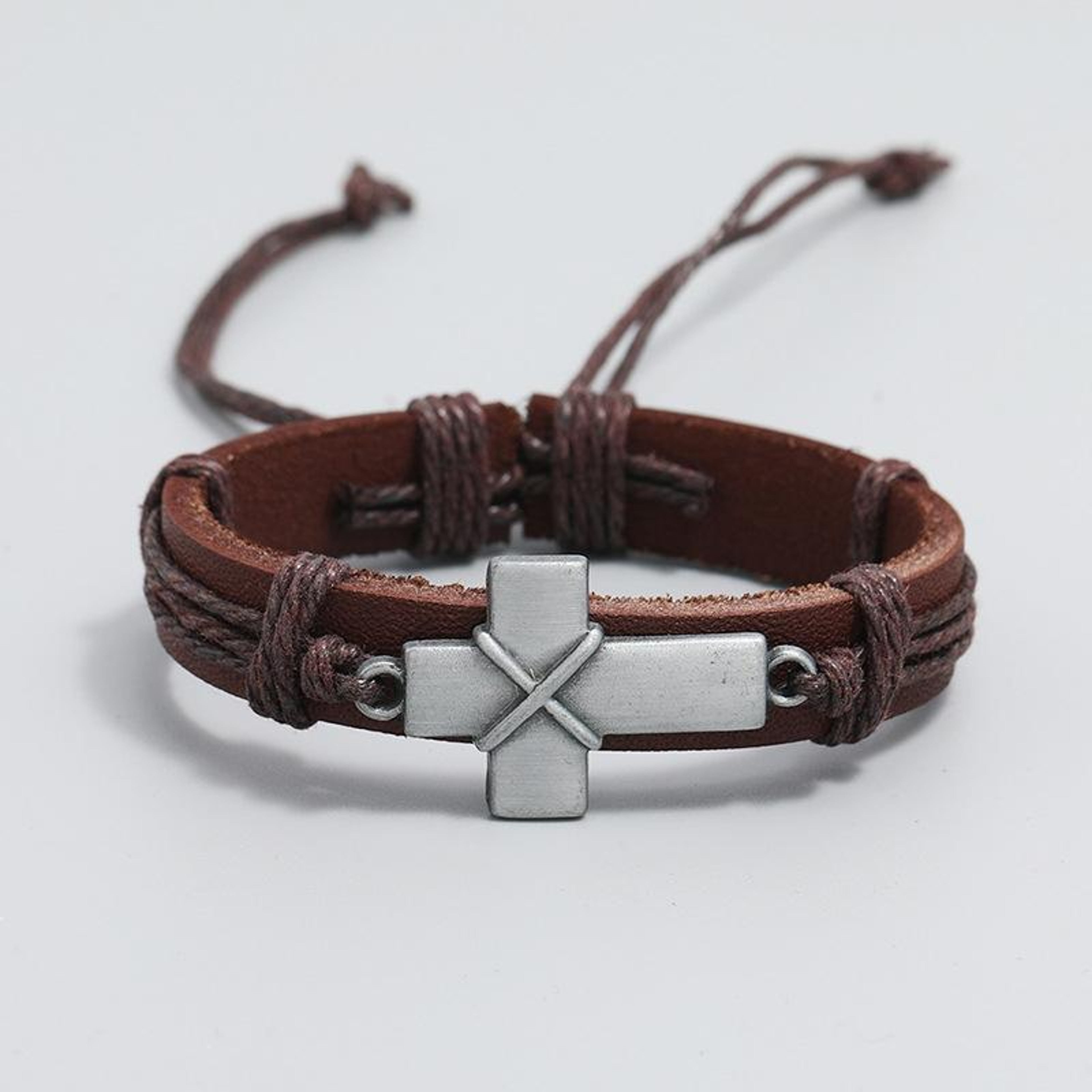 Personalized Cross Leather Bracelet Adjustable Braided Wristband Gift – view 3