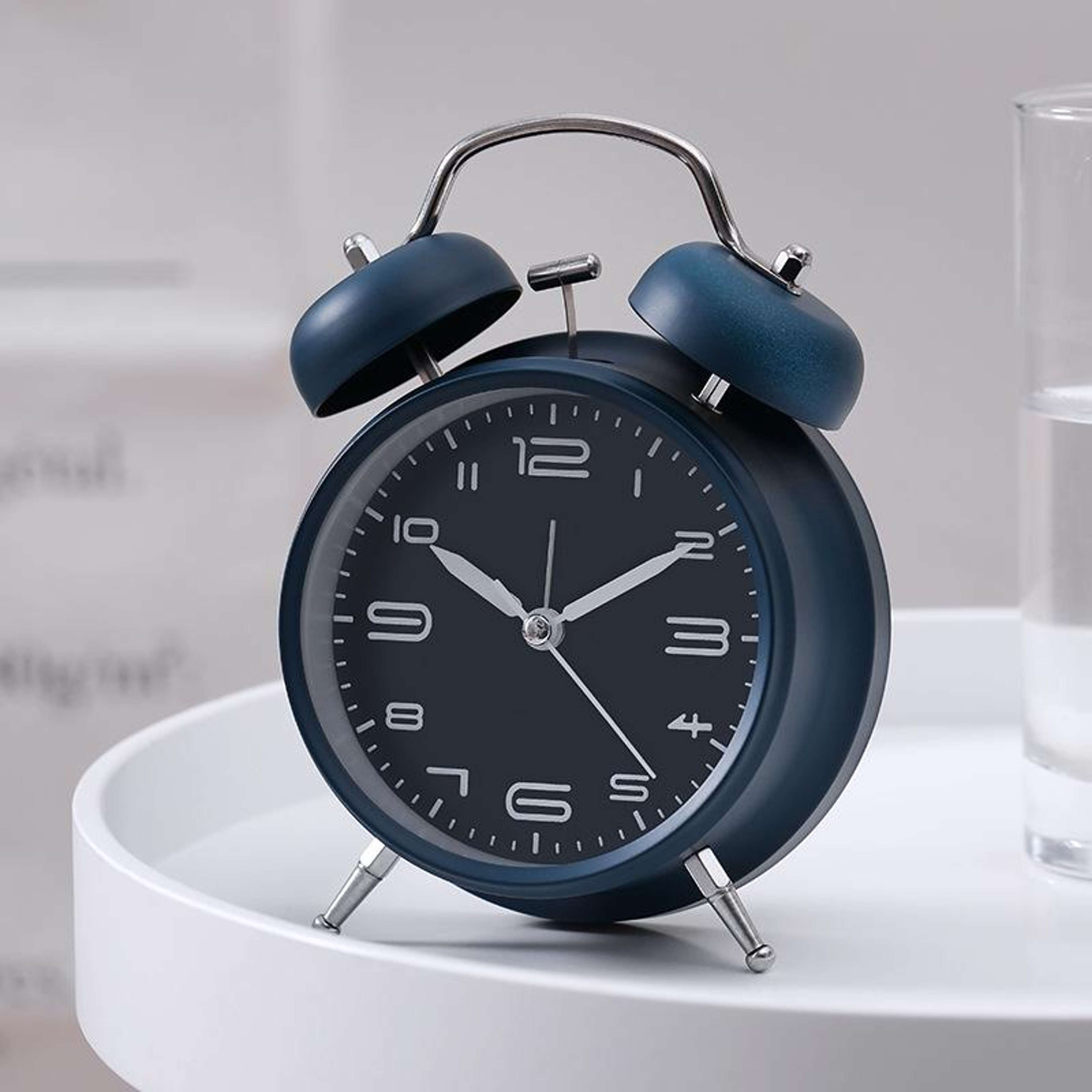 Multifunctional Bedside Alarm Clock With Night Light Metal Analog Desk Clock 7