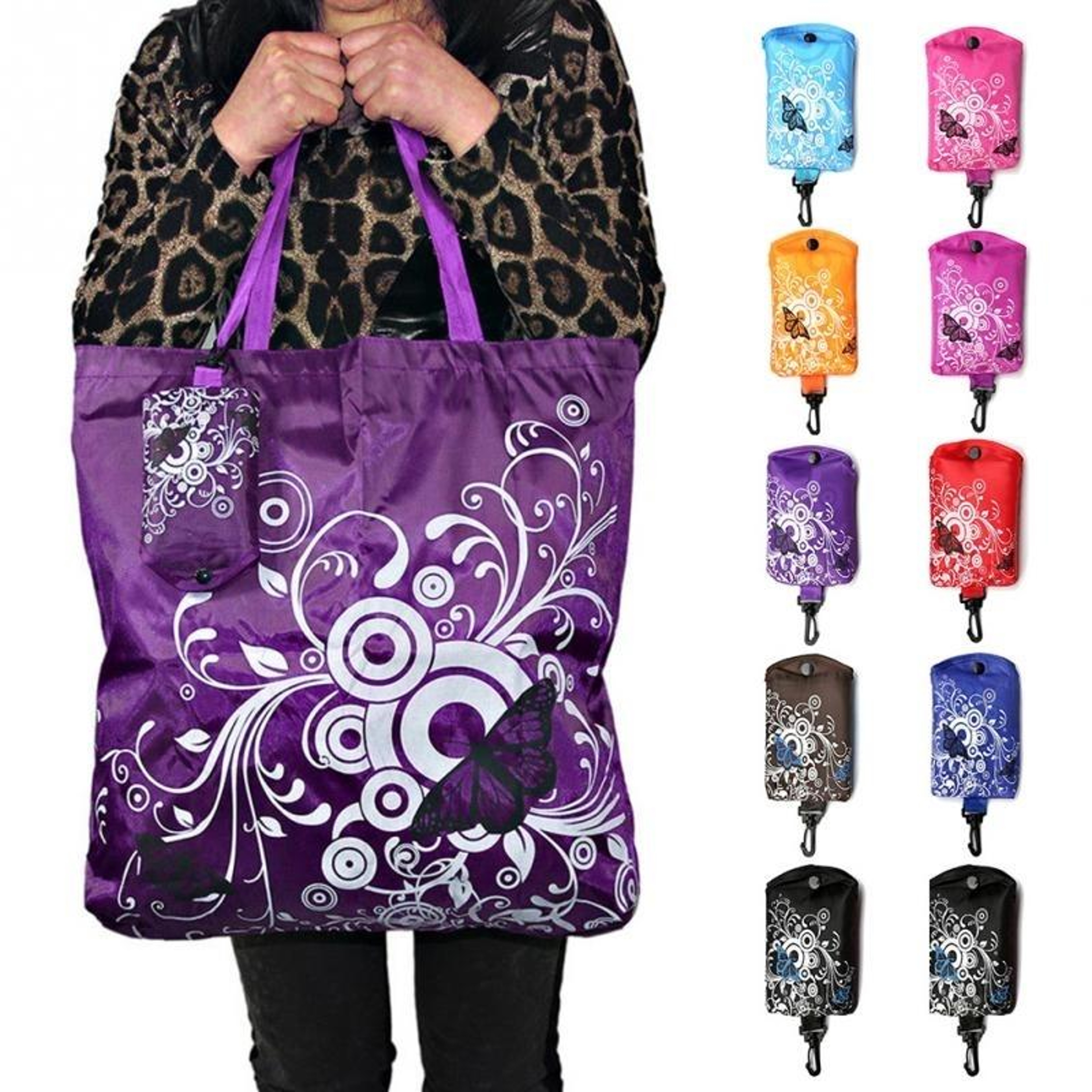 Foldable Shopping Bag Reusable Tote Compact Grocery Bag With Butterfly Design 2