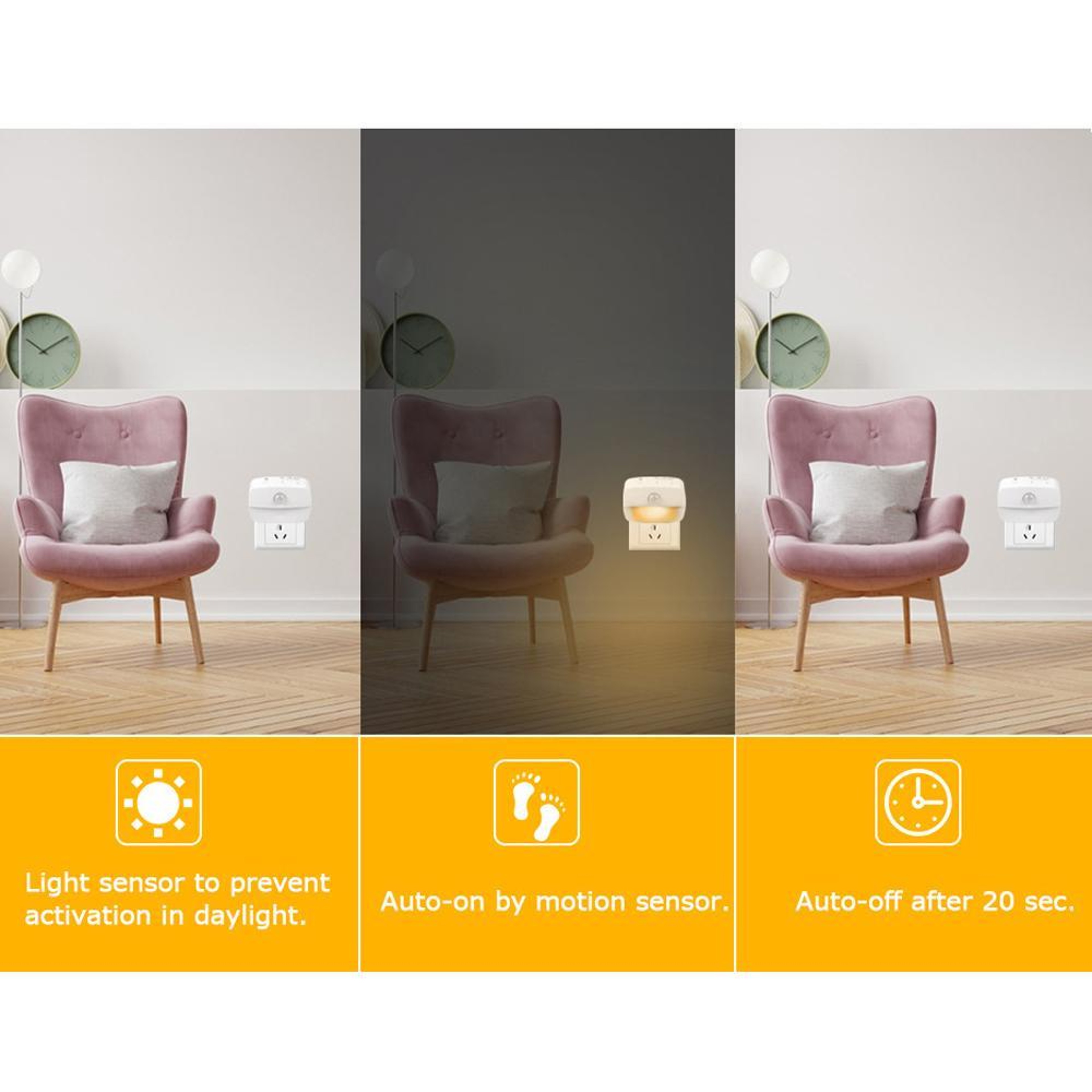 Smart Motion Sensor Night Light Plugin With 3 Color Modes  Dimmable LED For Hallway Bedroom 5