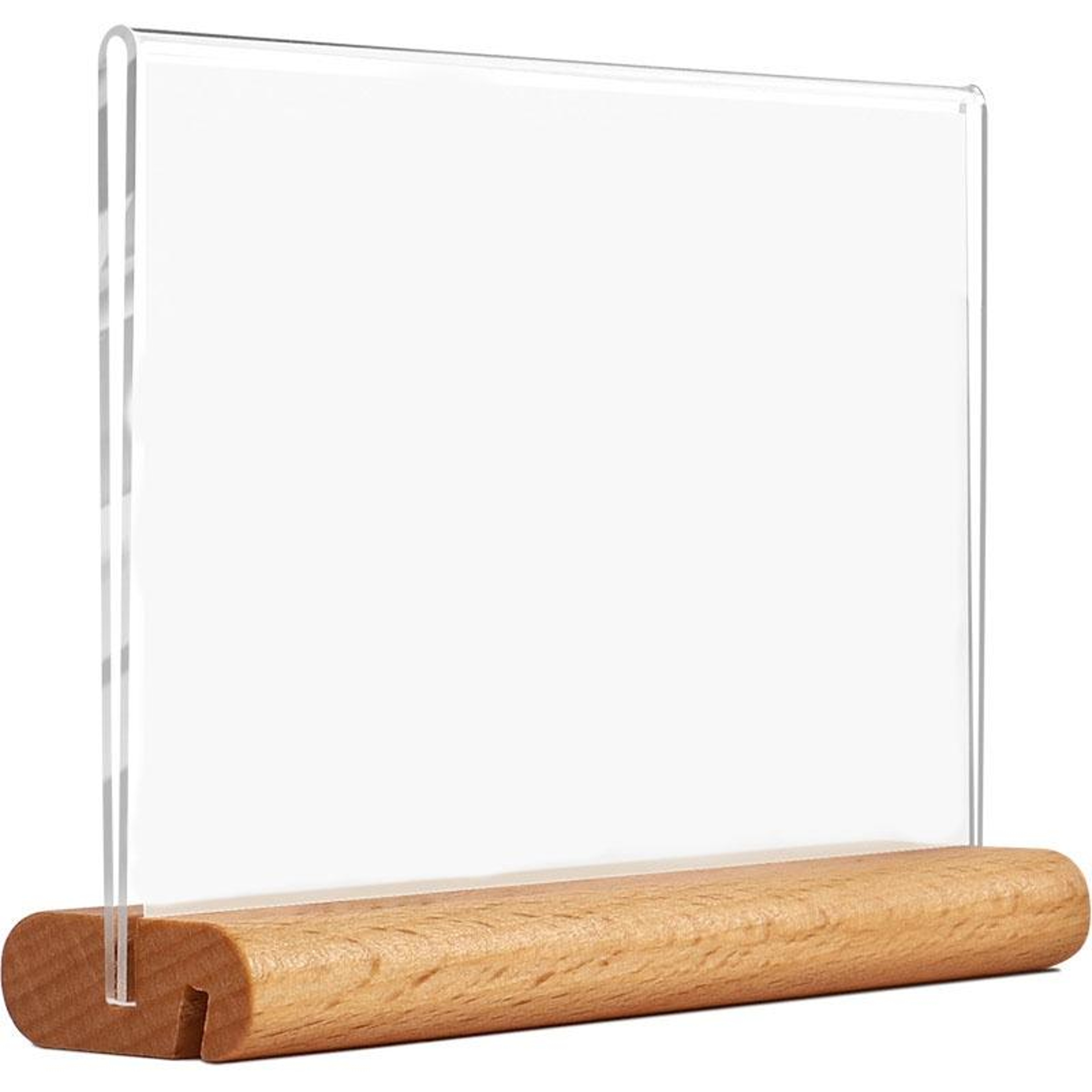 Acrylic Tabletop Sign Holder With Wooden Base Adjustable Display Stand For Retail Price Tags 0