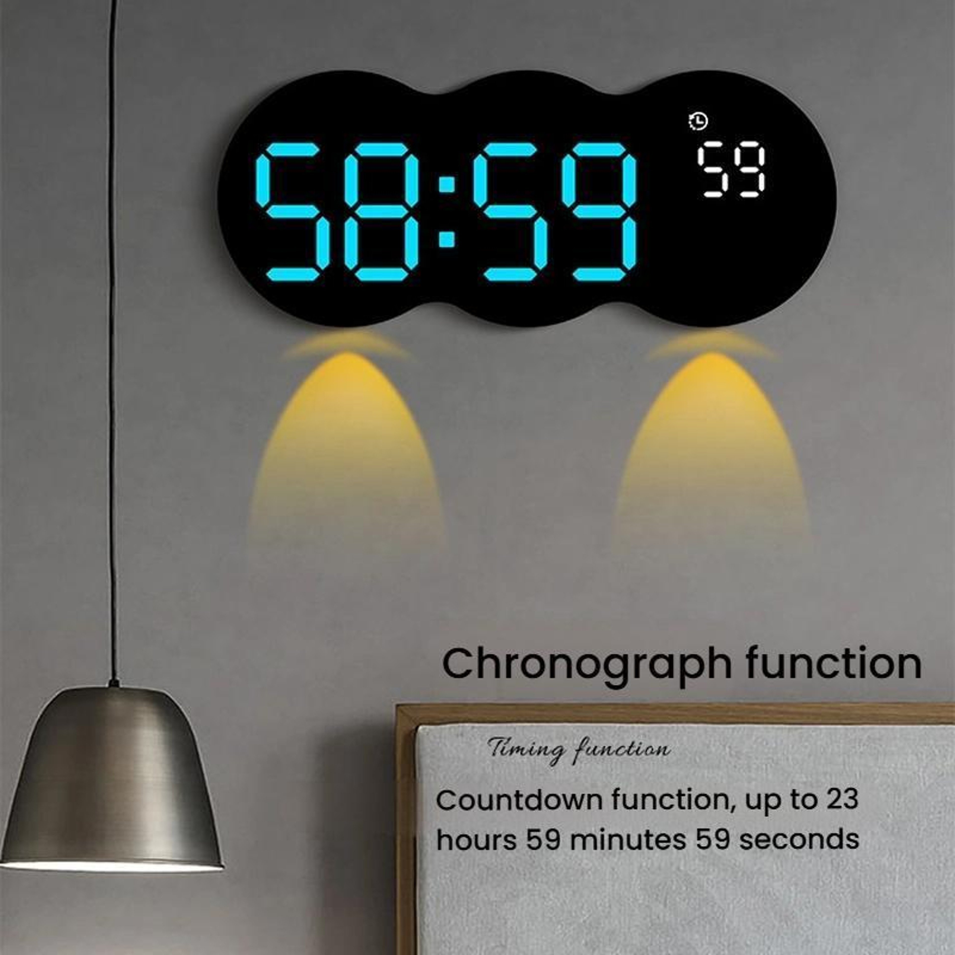 Smart LED Wall Clock With Remote Control Alarm Temperature Display  Warm Night Light 3