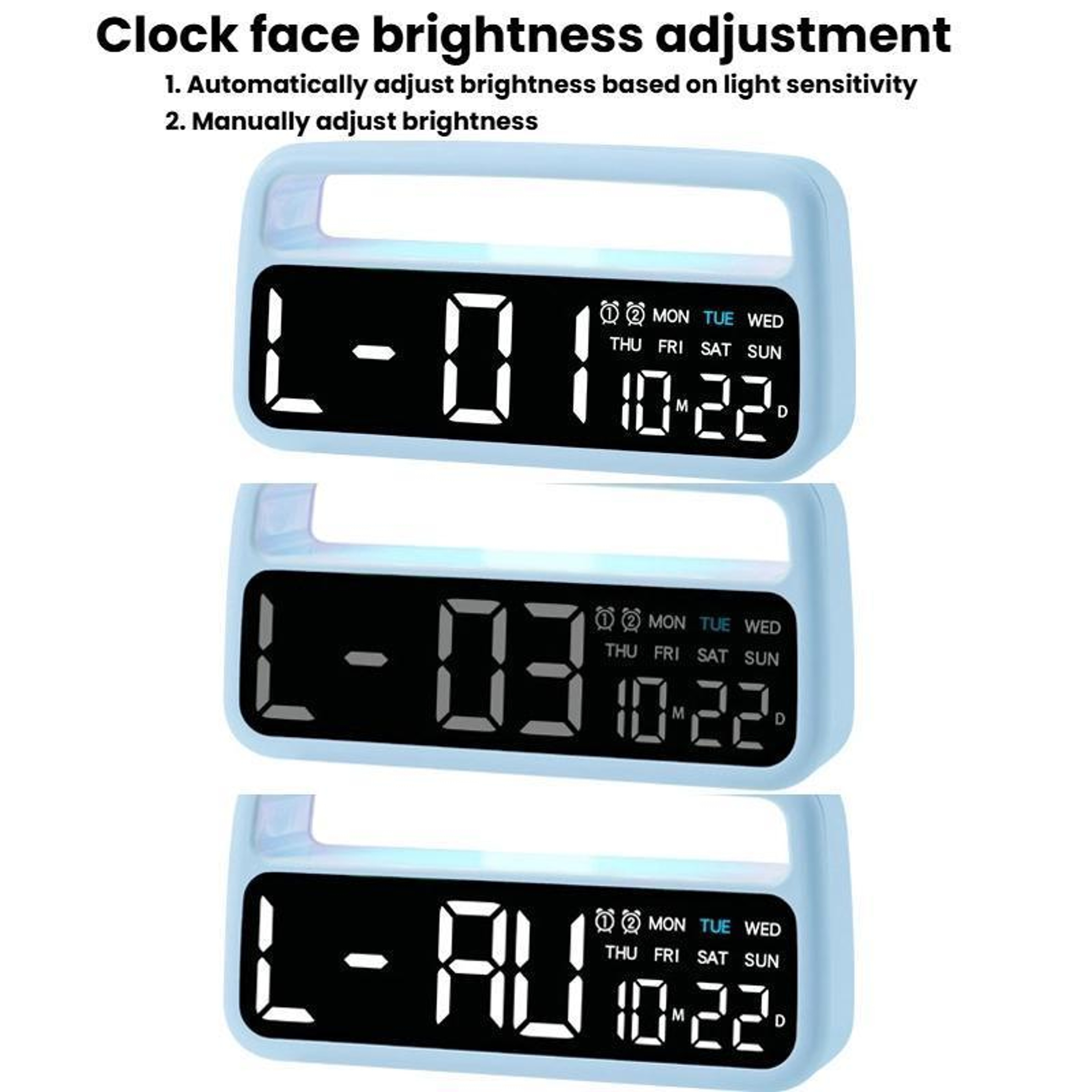 LED Alarm Clock With Ambient Night Light  Auto Dimming Display 5
