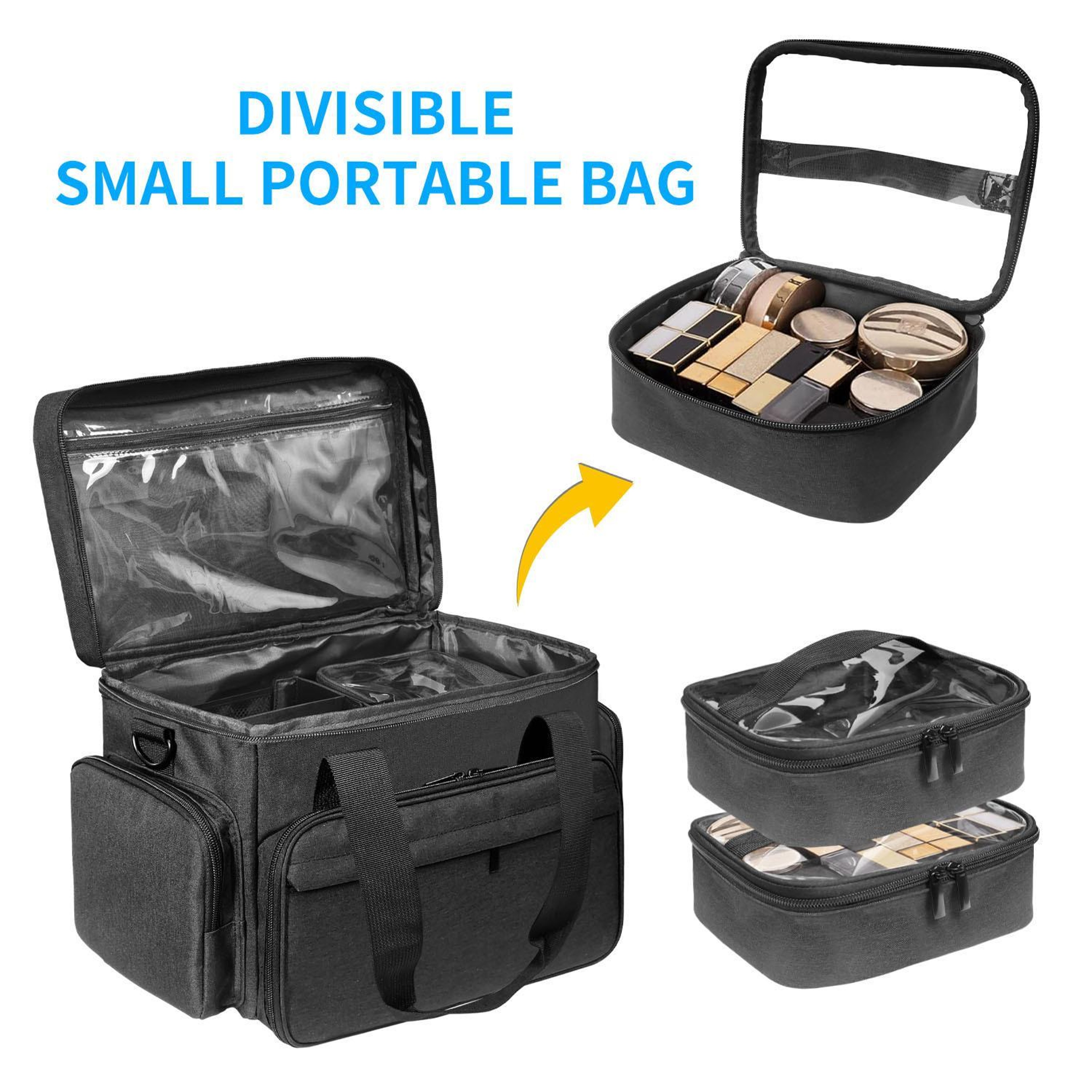 Large Travel Makeup Bag with Removable Dividers & Clear Organizer Pockets – view 2