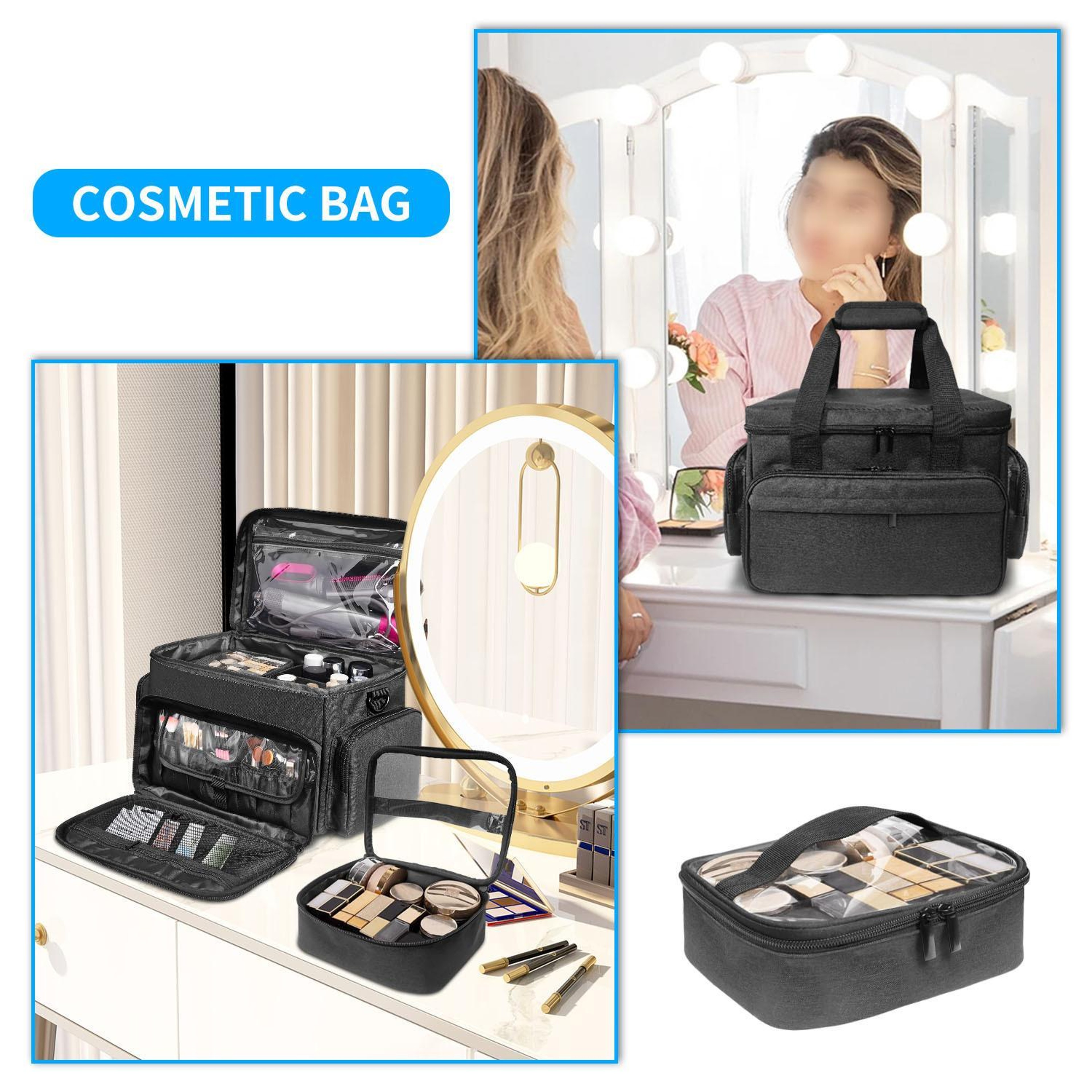 Large Travel Makeup Bag with Removable Dividers & Clear Organizer Pockets – view 6