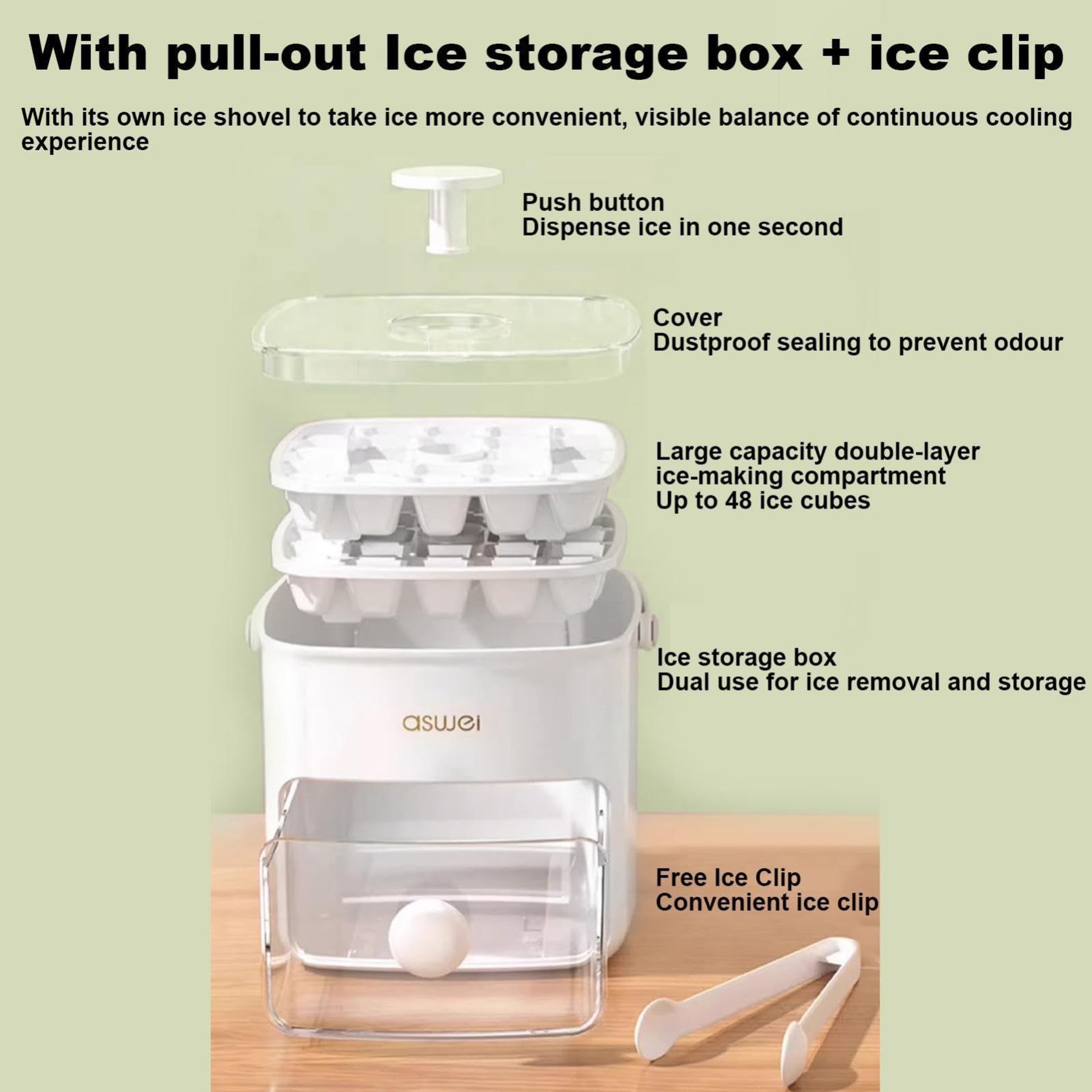 Double Layer Ice Cube Tray with Lid and Bin Easy Push Release Ice Maker – view 7
