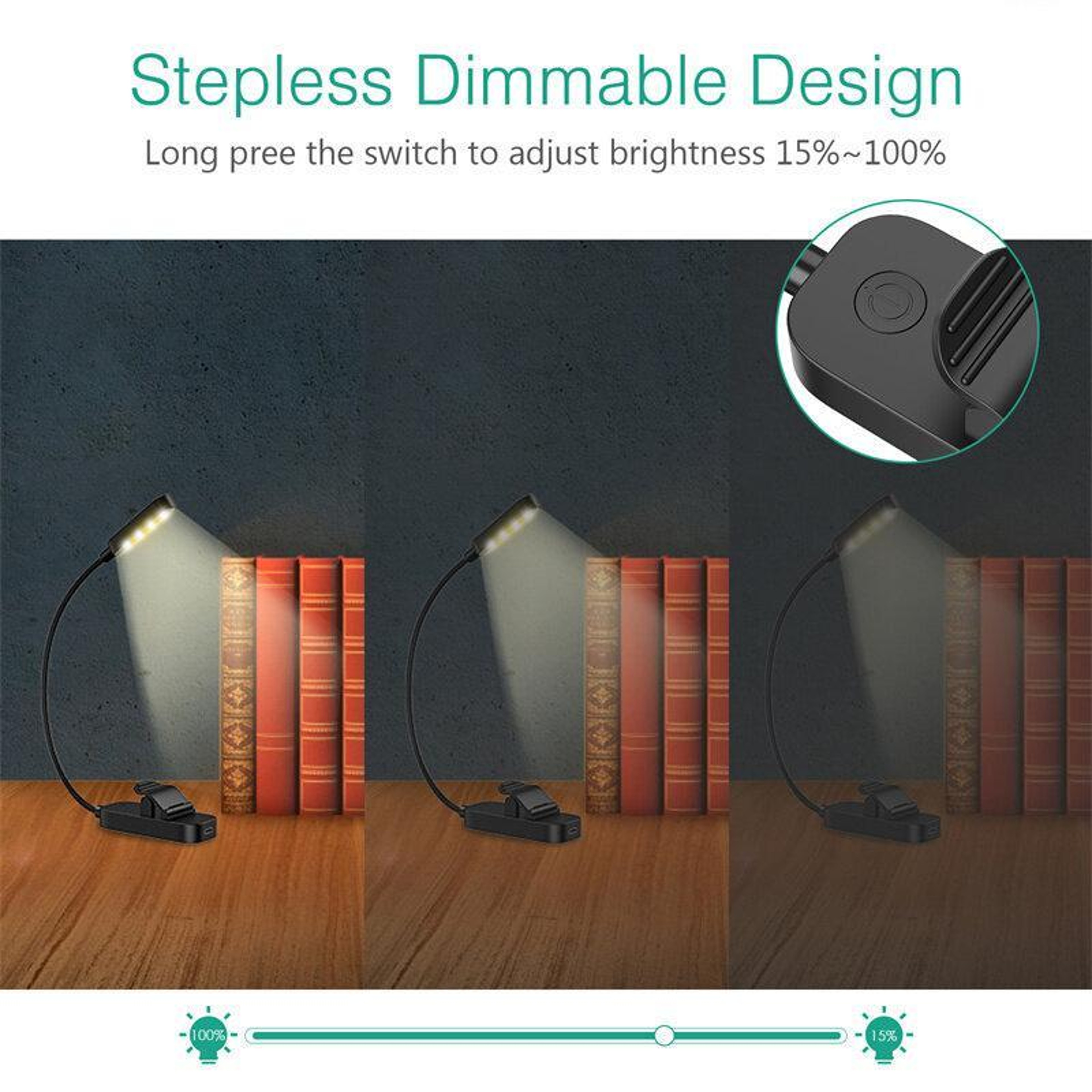 Rechargeable Book Light Clip On Reading Lamp With Adjustable Brightness  3 Color Modes 4