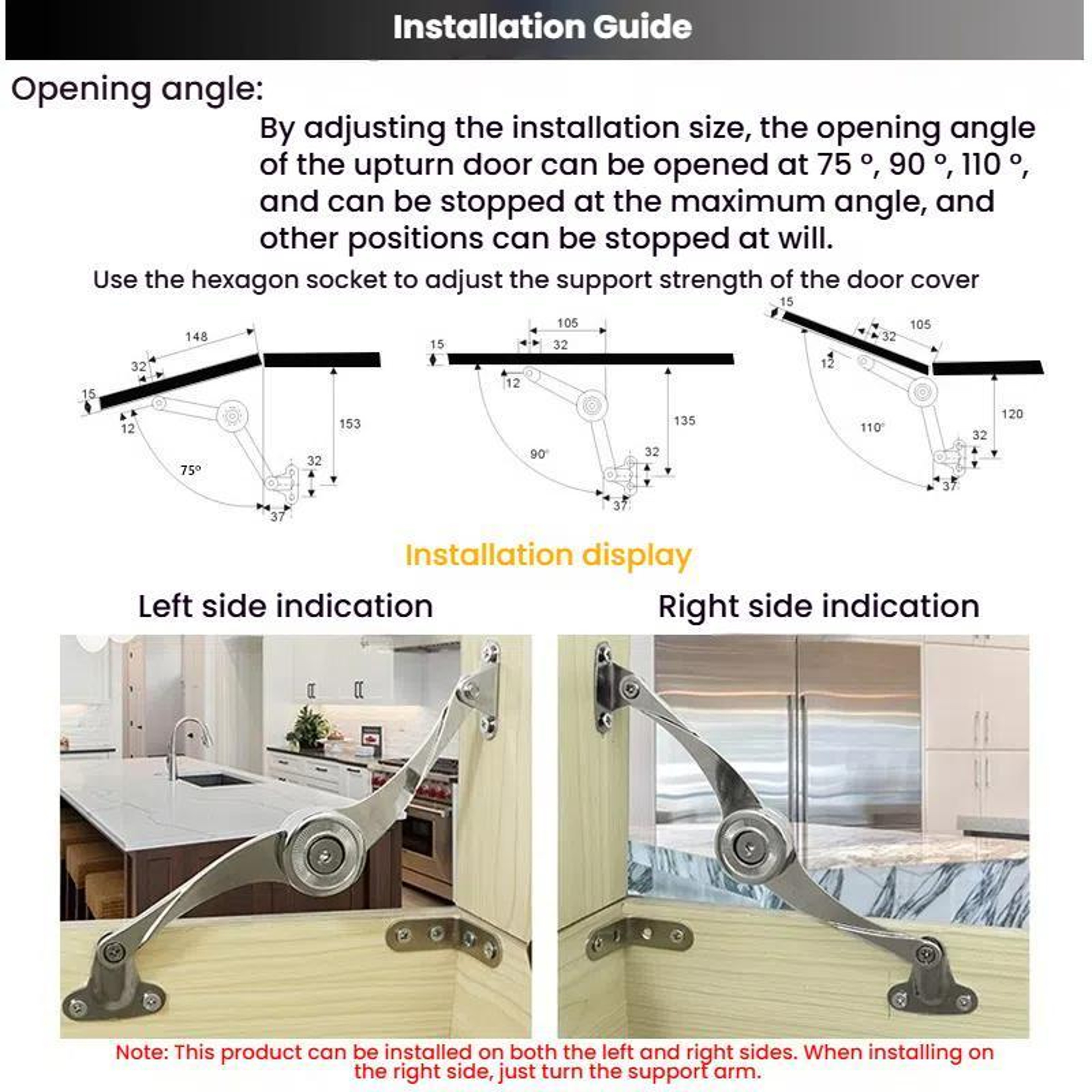 S-Shaped Lift Up Cabinet Hinge Support for Wardrobe & Flap Doors – view 11