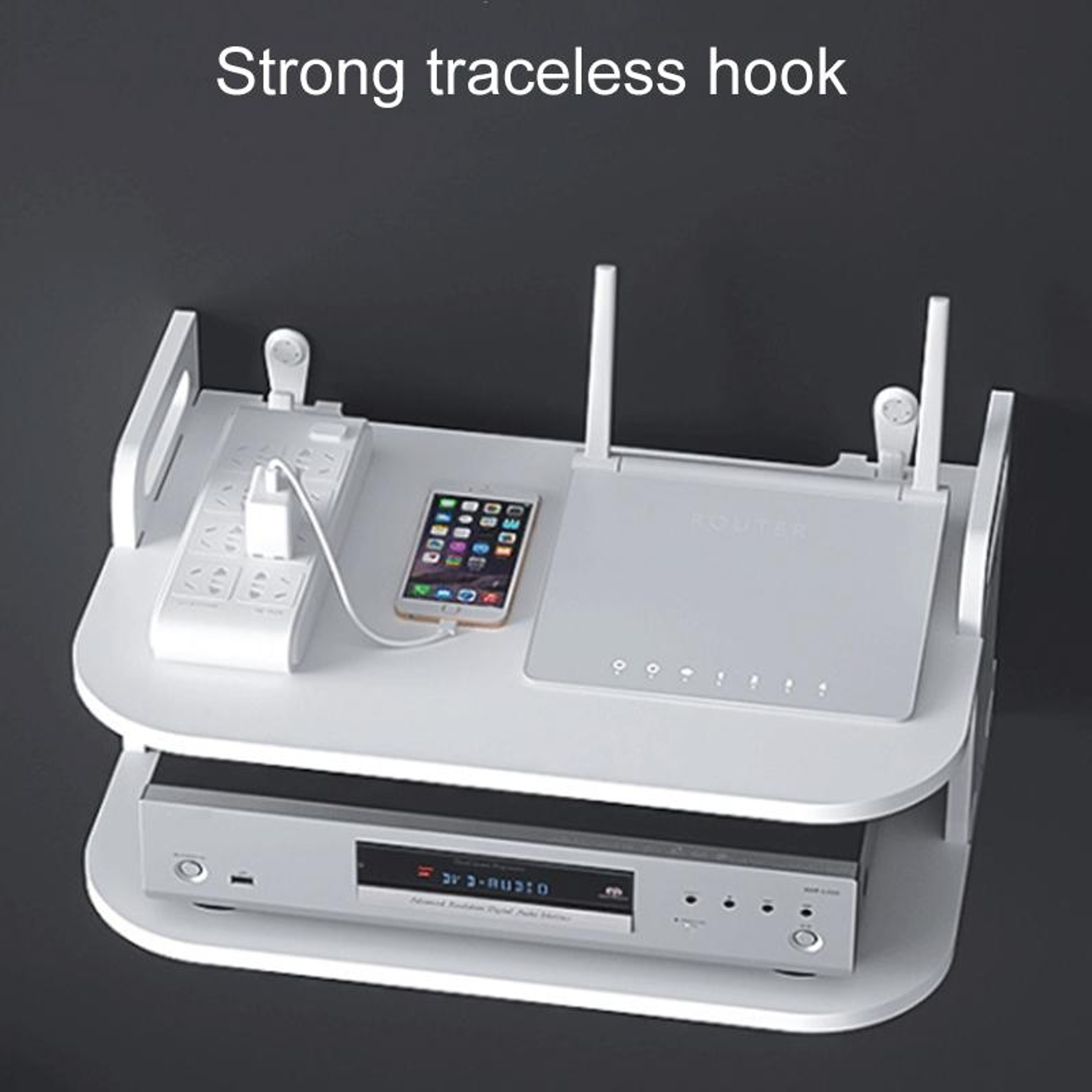 Modern Wall Mounted Projector Shelf  Set Top Box Organizer With Cable Management 4