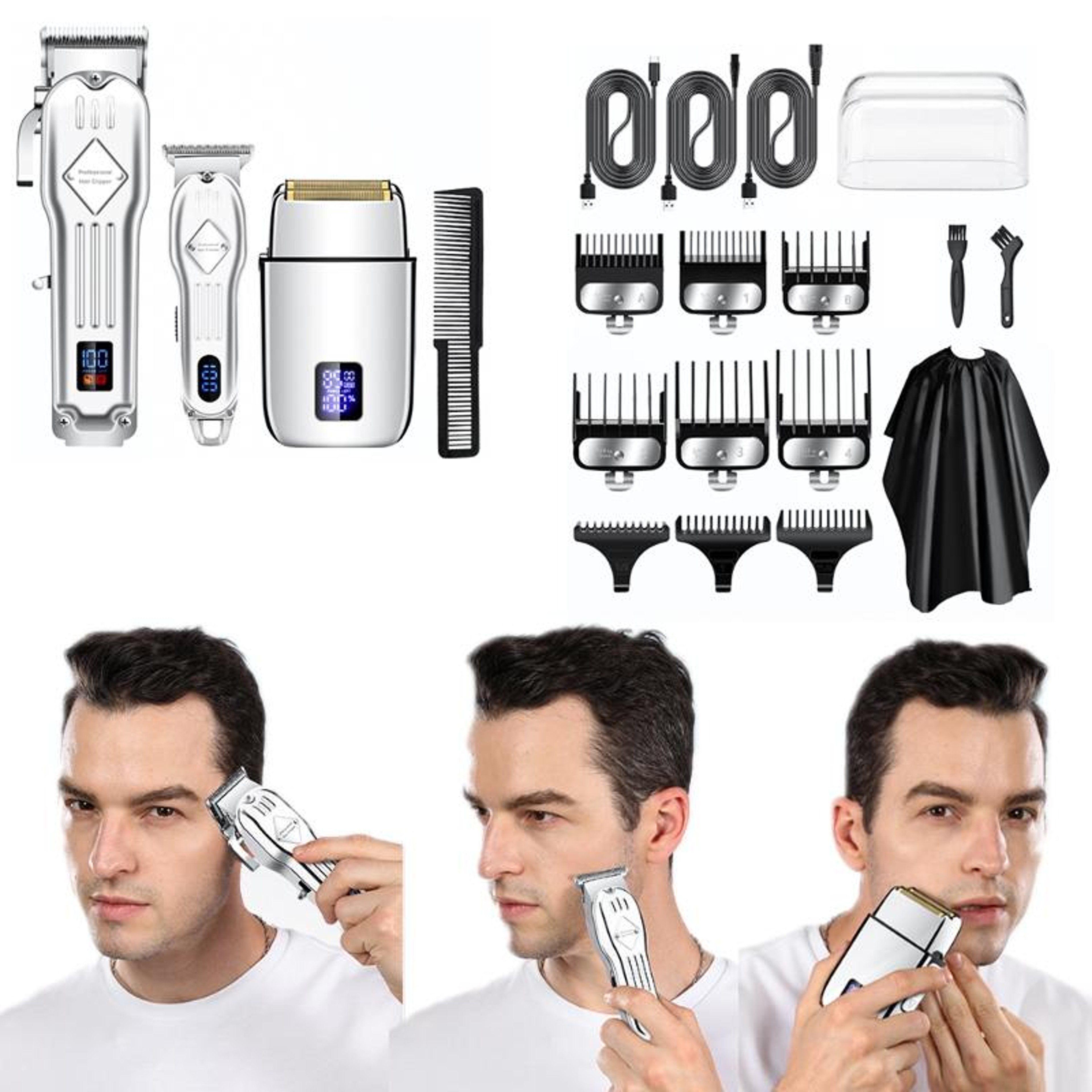 Professional Hair Clipper Set for Men with Rechargeable Trimmer & Electric Shaver Kit – view 8