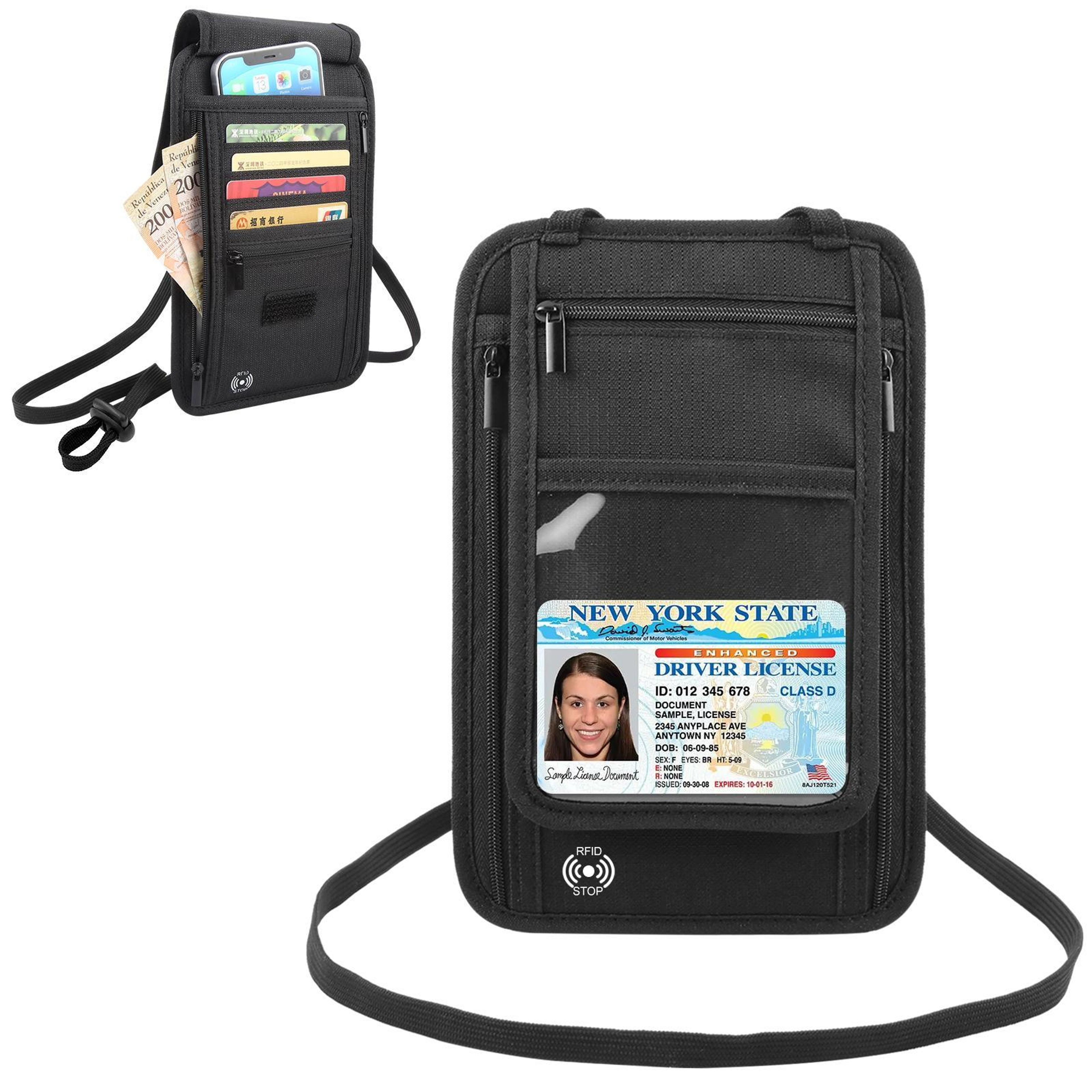 RFID Travel Neck Wallet Passport Holder With Hidden Document Organizer 0