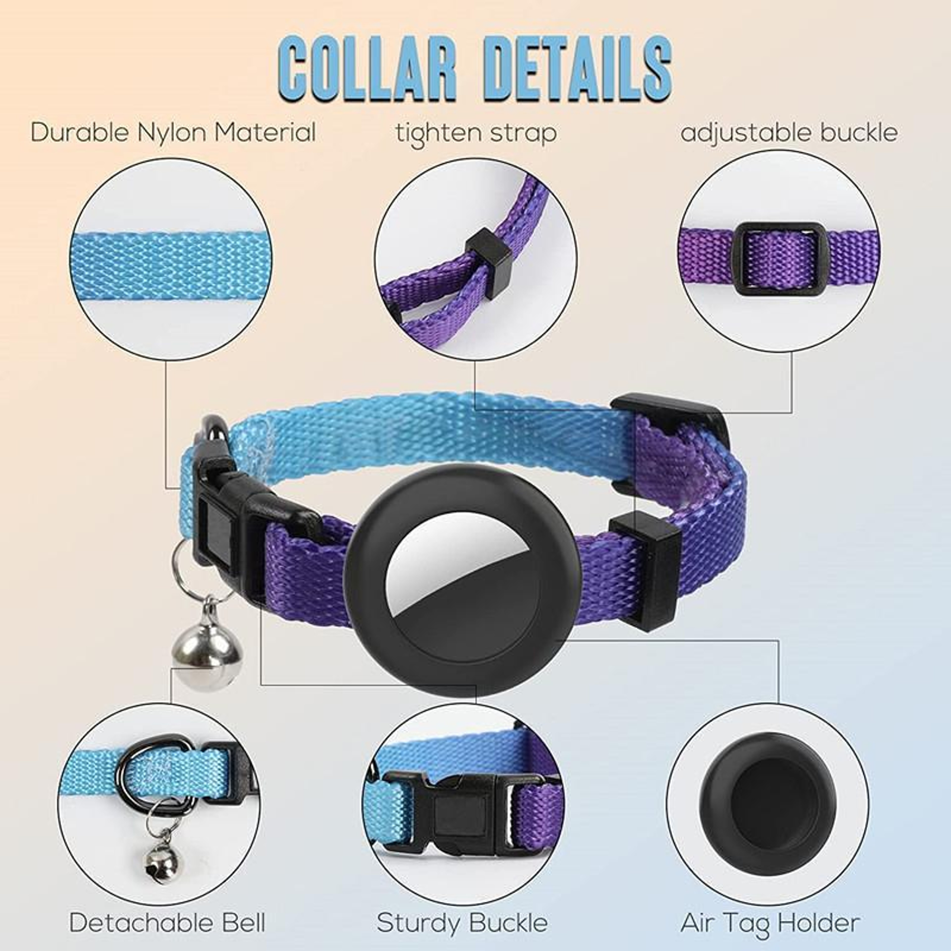 Rainbow Gradient AirTag Cat Collar With Bell  Waterproof Silicone Tracker Holder 4