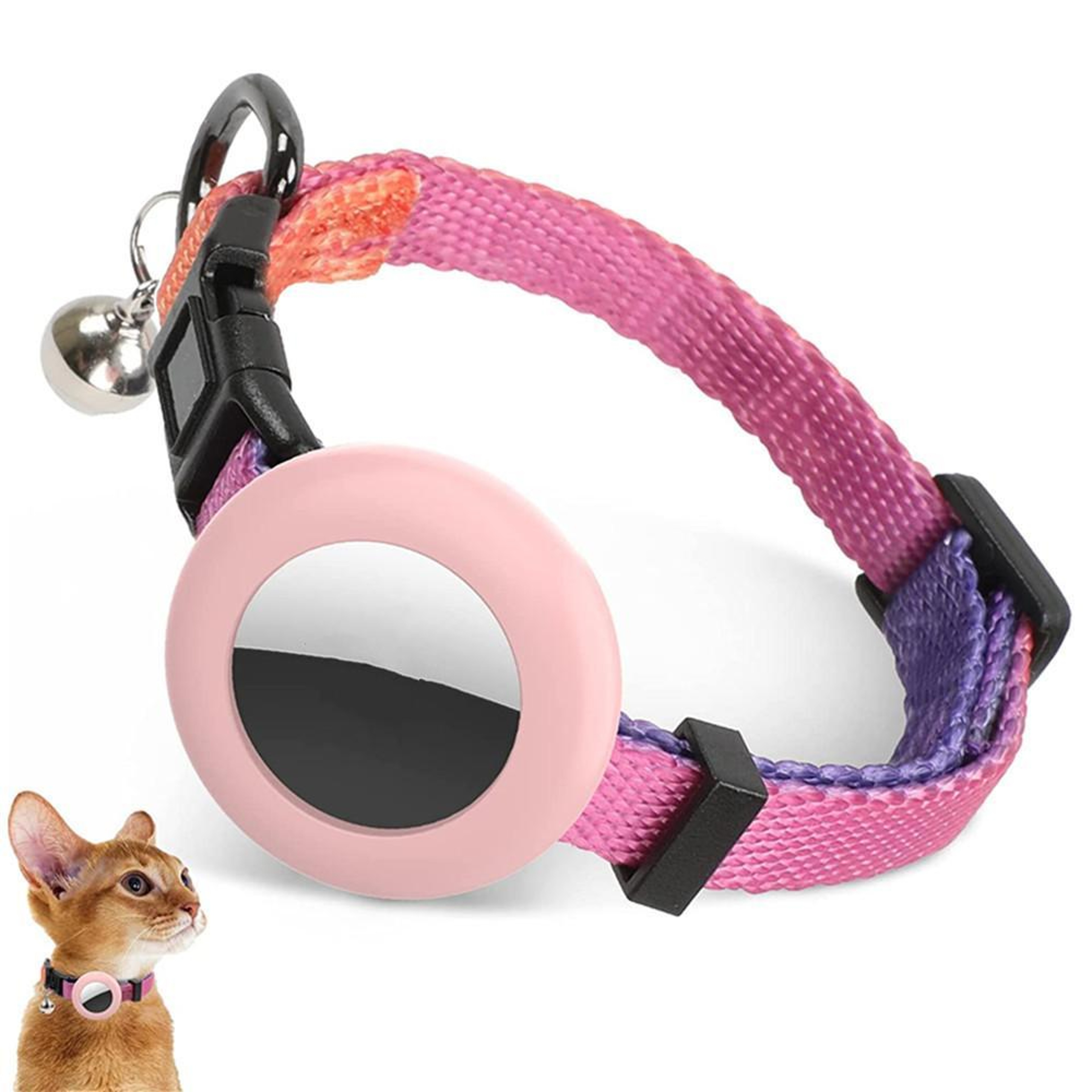 Rainbow Gradient AirTag Cat Collar With Bell  Waterproof Silicone Tracker Holder 8