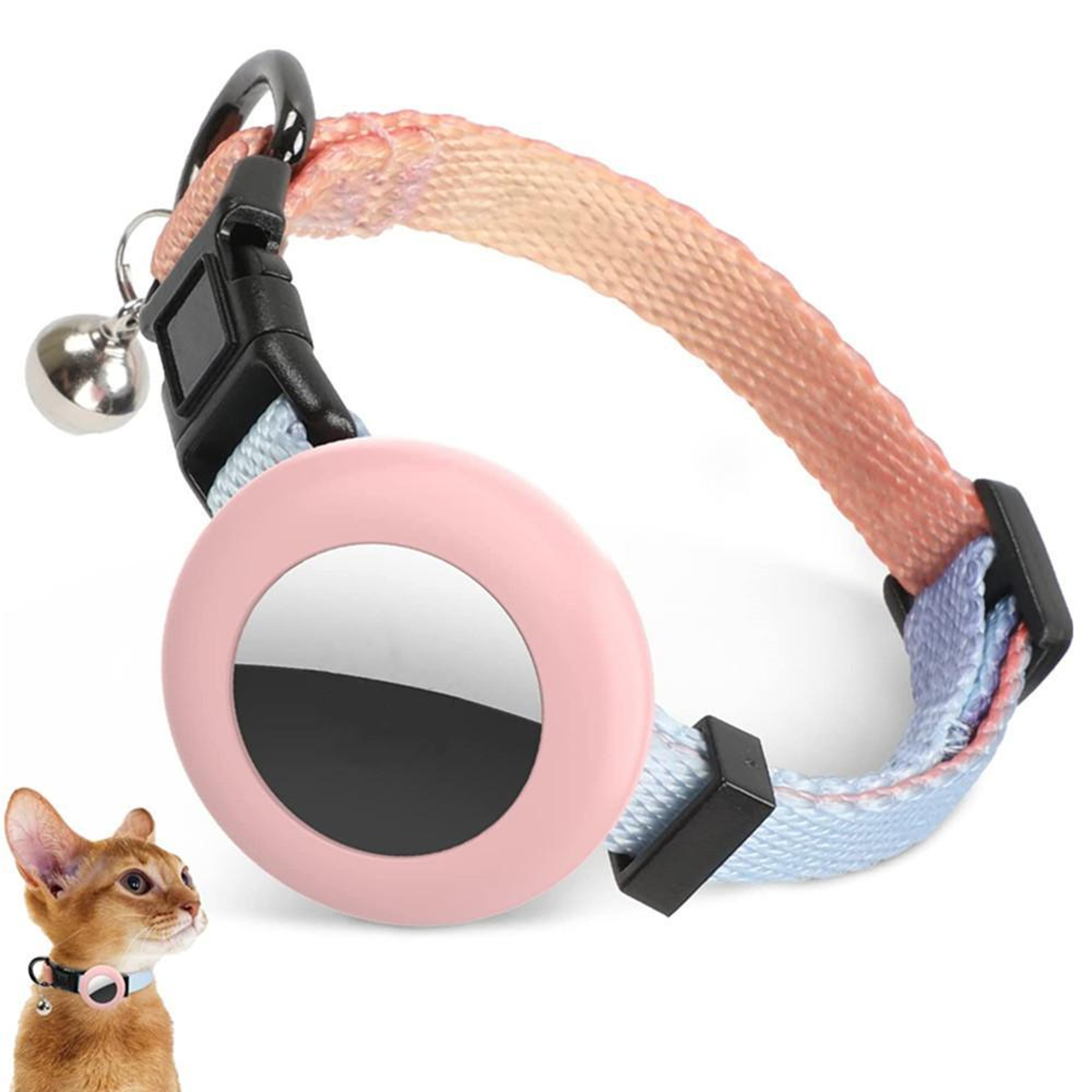 Rainbow Gradient AirTag Cat Collar With Bell  Waterproof Silicone Tracker Holder 10