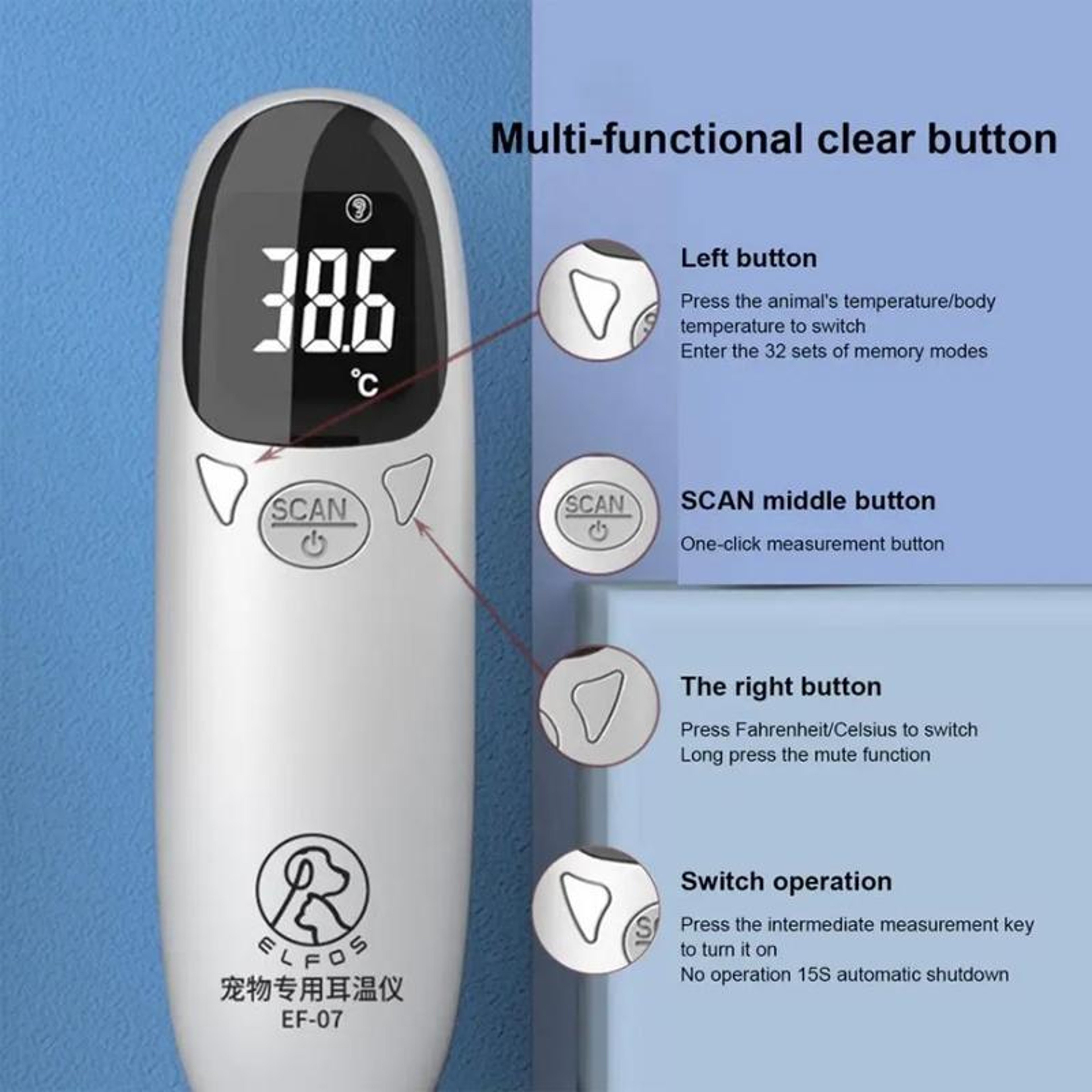 Infrared Pet Ear Thermometer for Dogs & Cats with Fast Digital Temperature Reading – view 8
