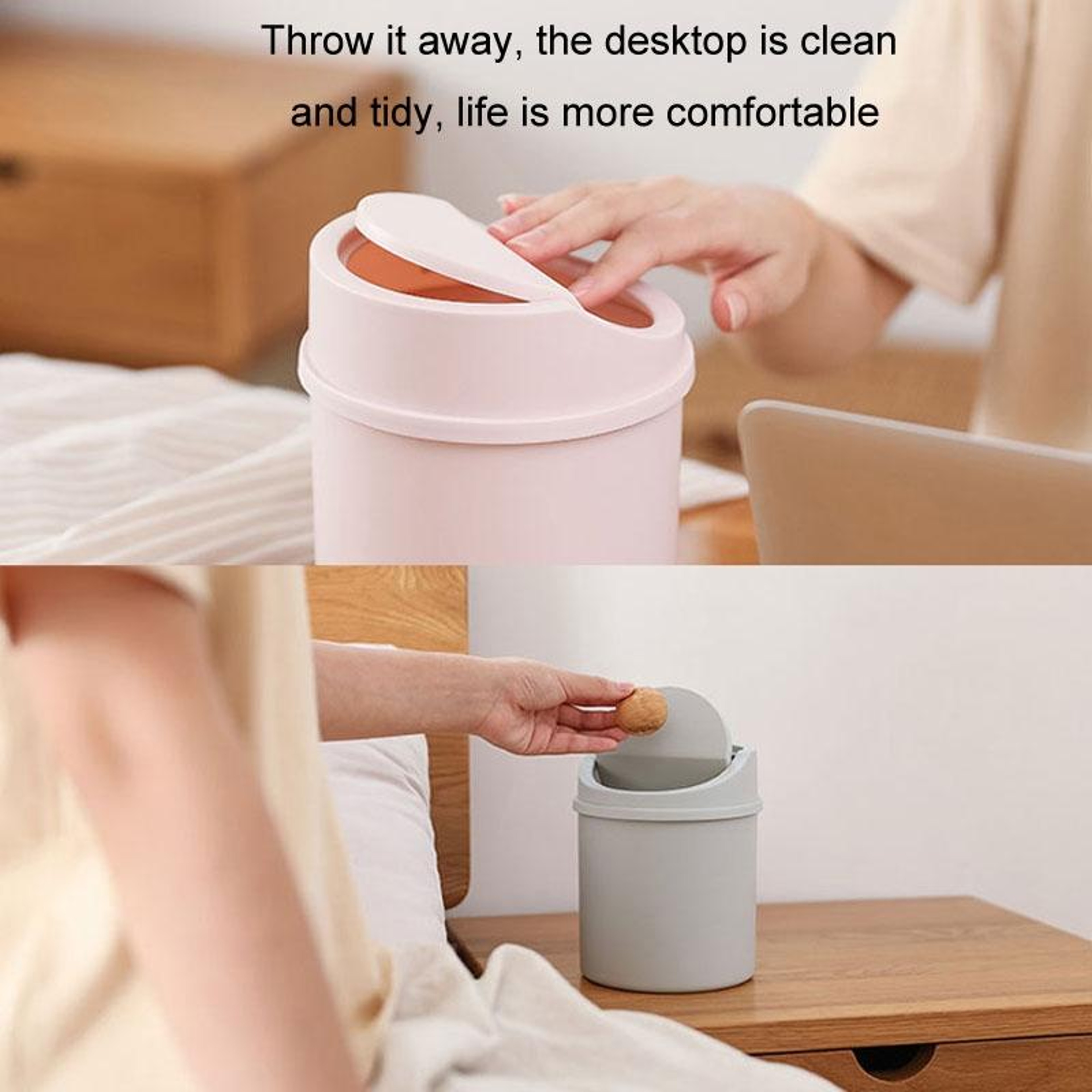 Cute Mini Desktop Trash Can With Flip Lid For Dorm Room Office Desk  Vanity Storage 7
