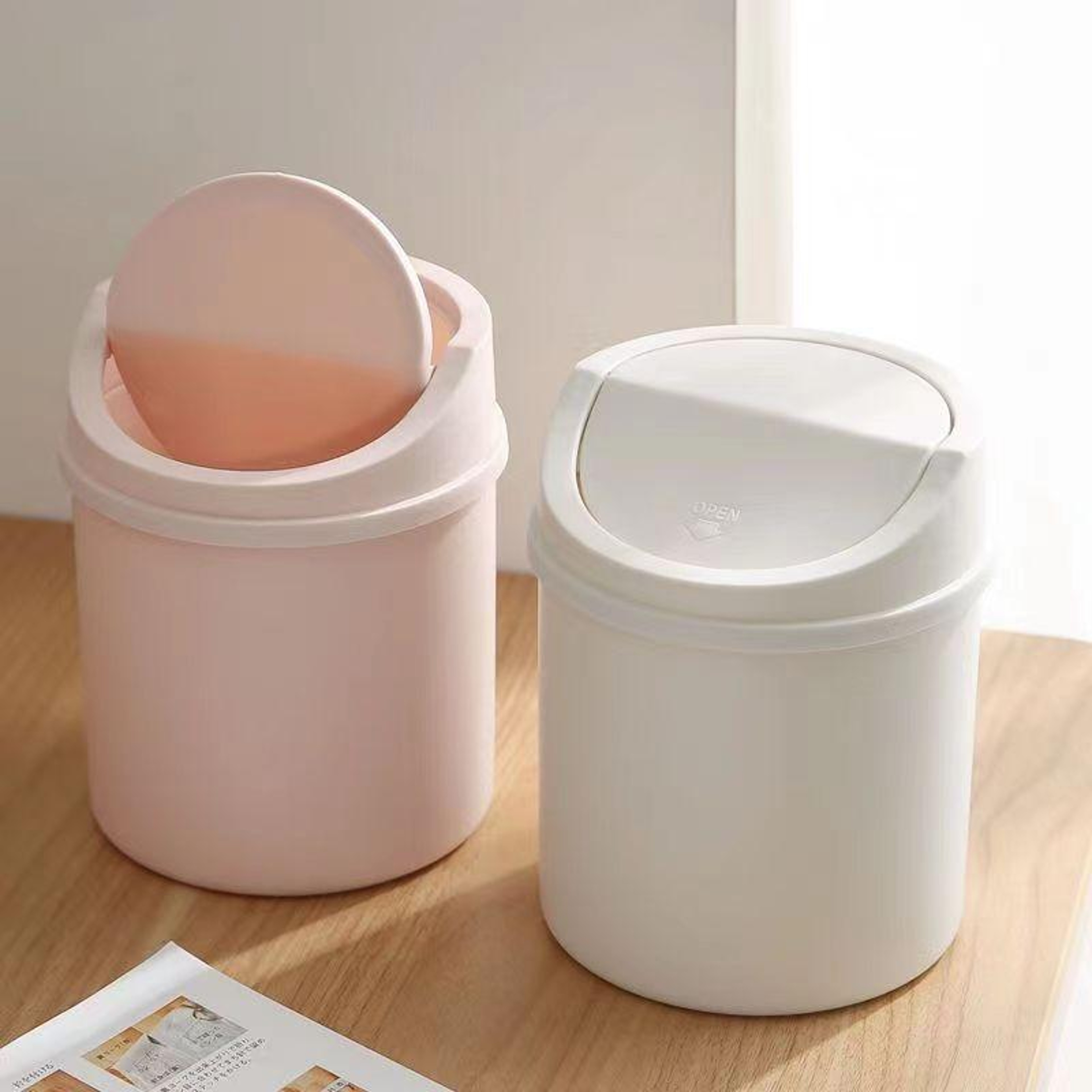 Cute Mini Desktop Trash Can With Flip Lid For Dorm Room Office Desk  Vanity Storage 1