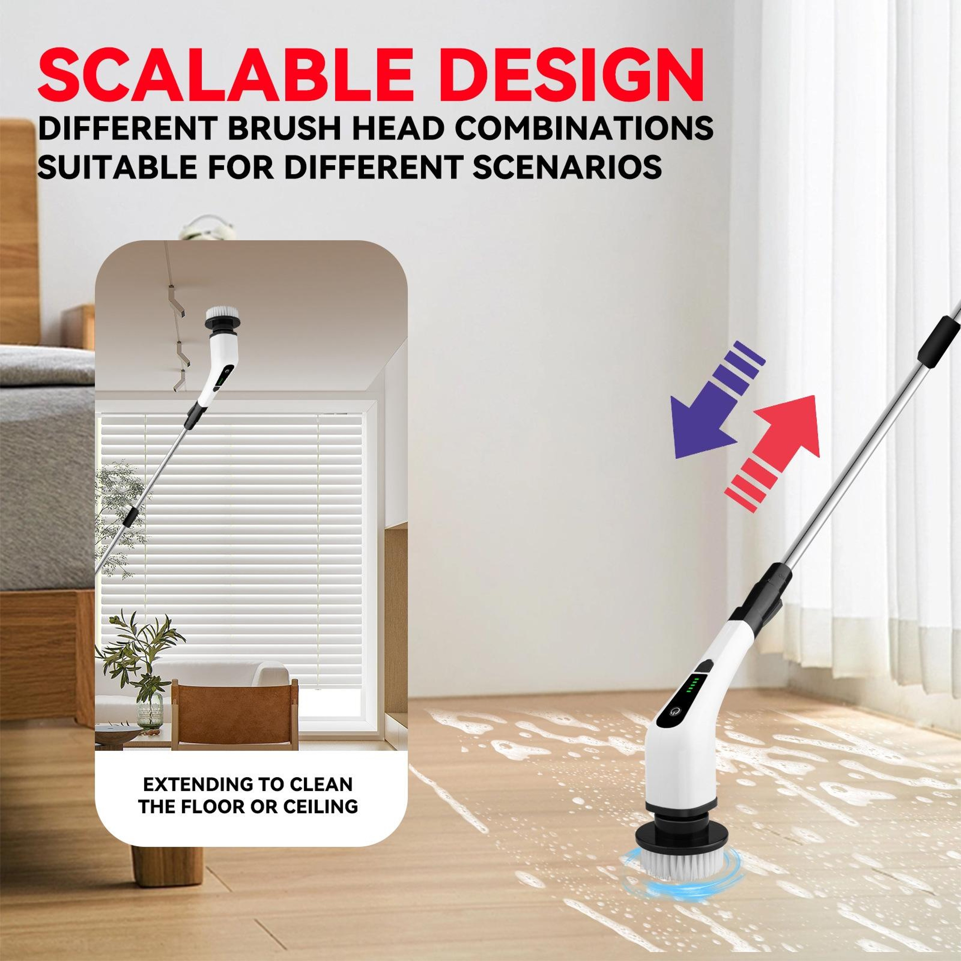 Cordless Electric Spin Scrubber With Extension Handle  7 Cleaning Heads 5