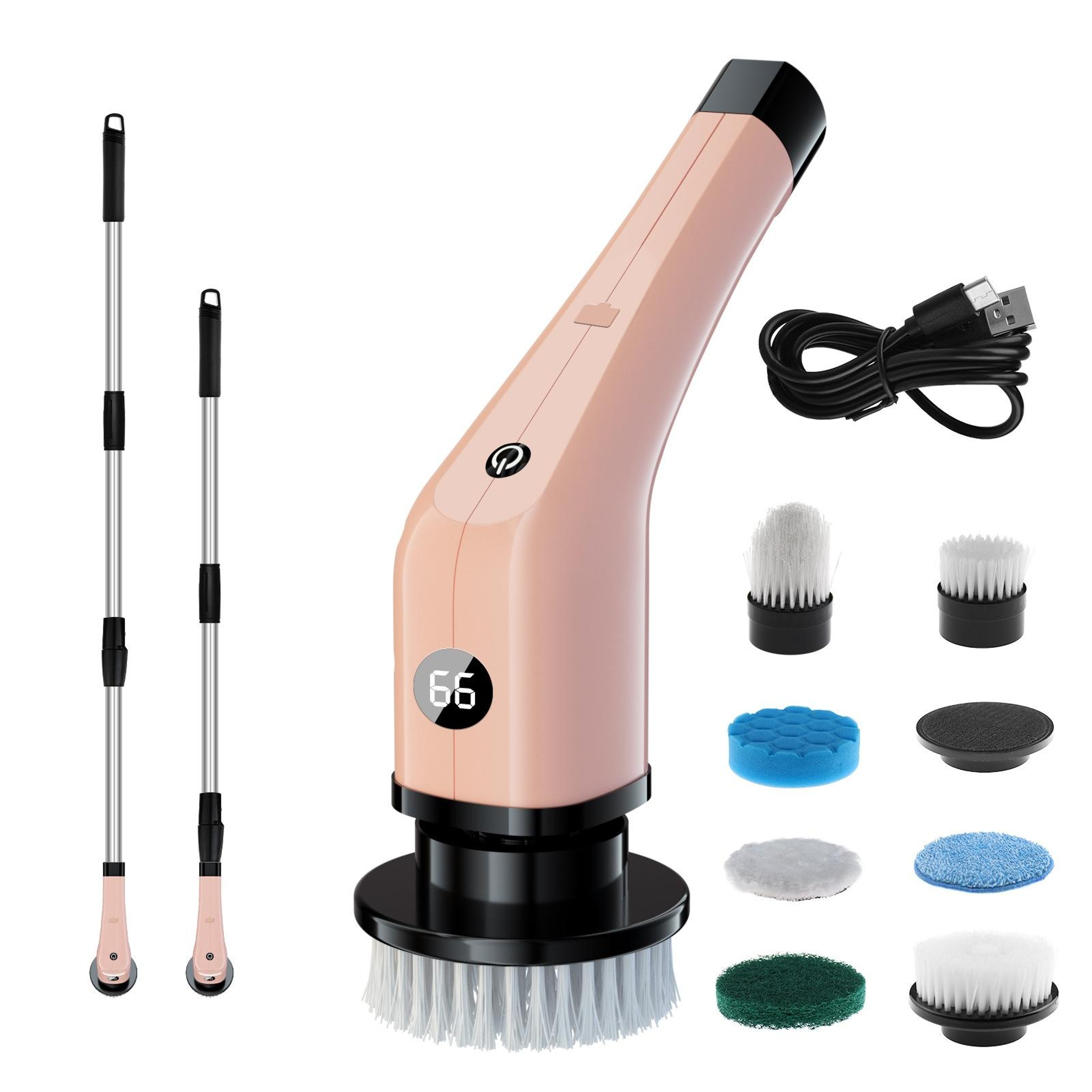 Cordless Electric Spin Scrubber With Extension Handle  7 Cleaning Heads 8