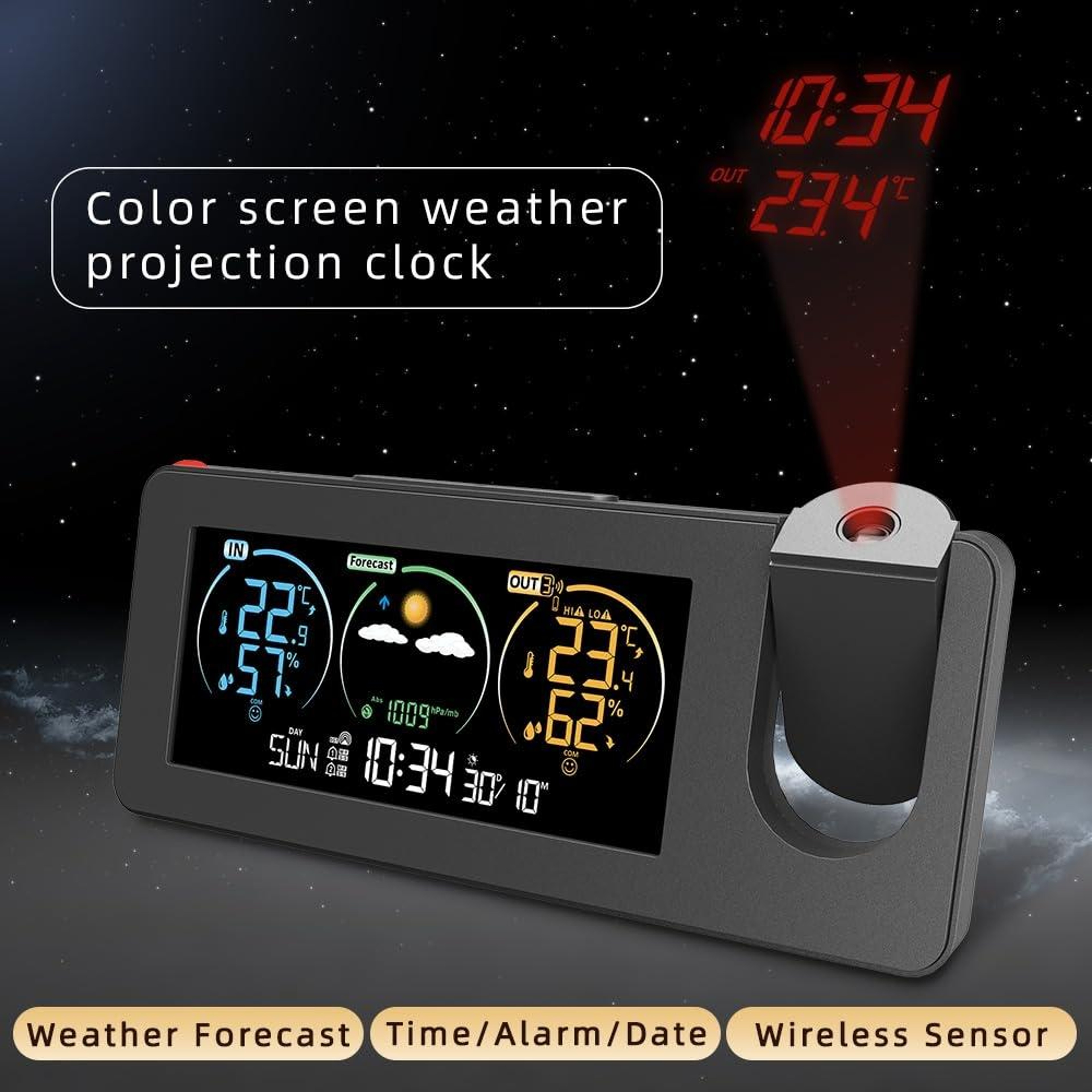 Projection Alarm Clock with Weather Forecast & Color Display – view 4