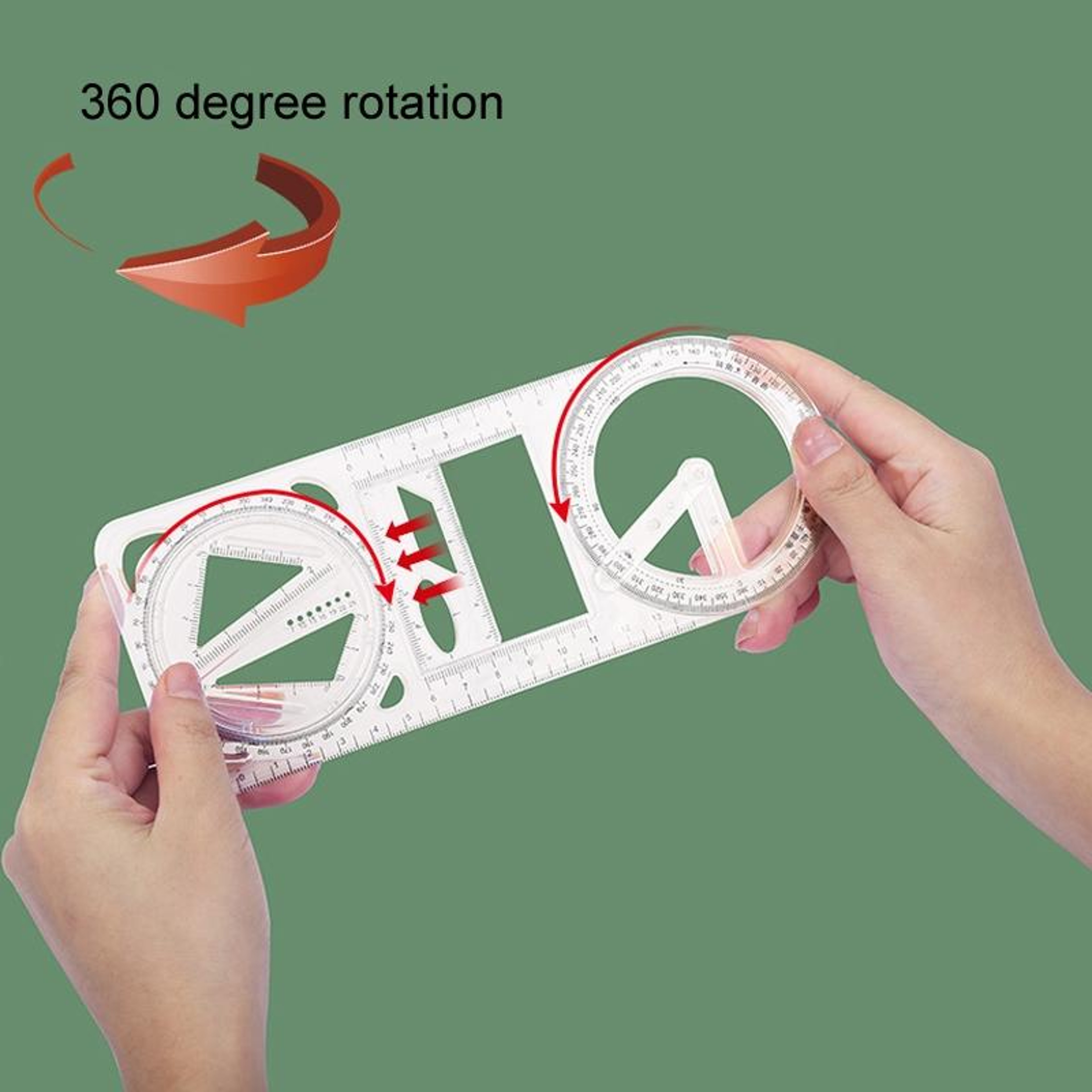 2PCS Multifunctional Drawing Ruler Set with Rotating Protractor and Geometric Drawing Templates – view 4