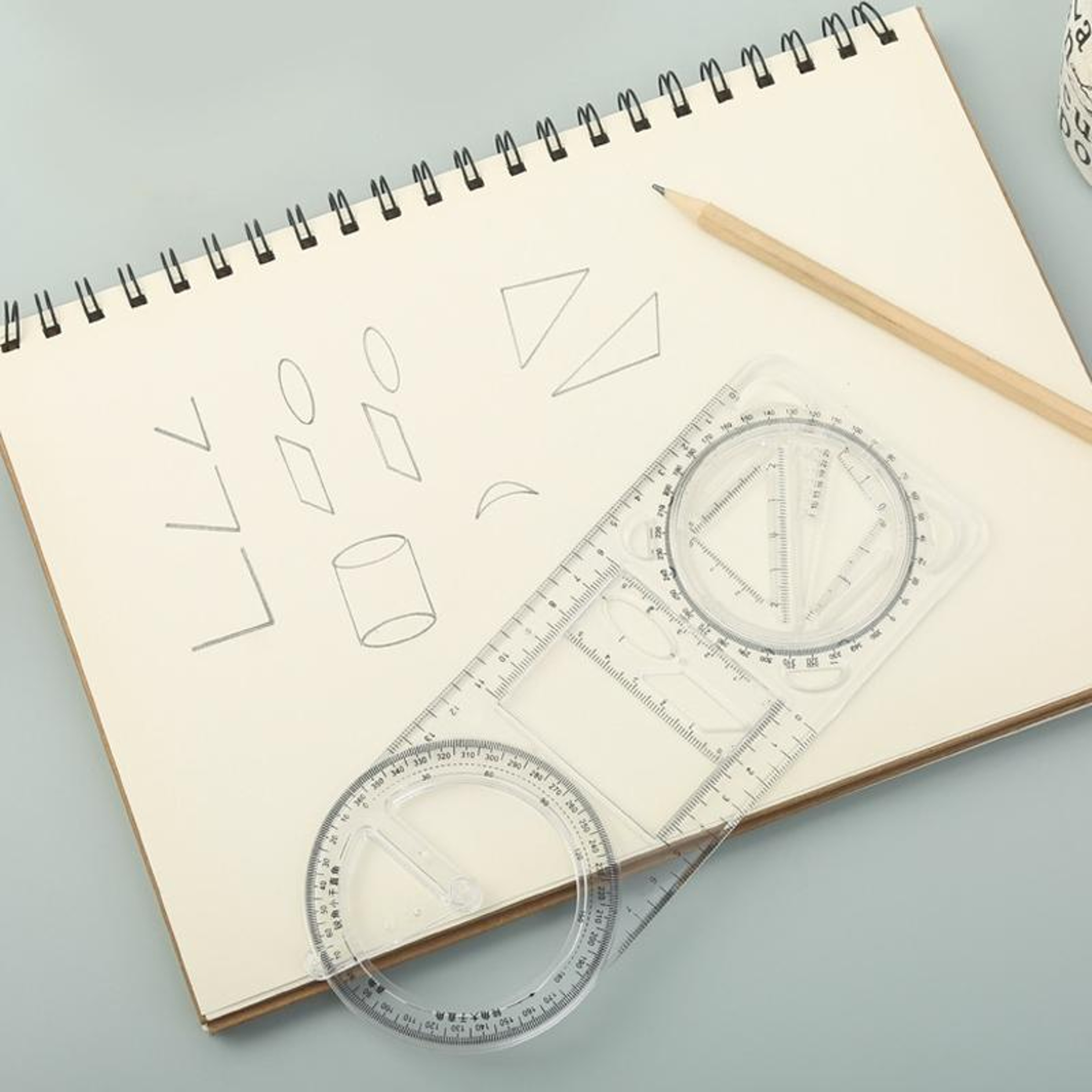 2PCS Multifunctional Drawing Ruler Set with Rotating Protractor and Geometric Drawing Templates – view 8