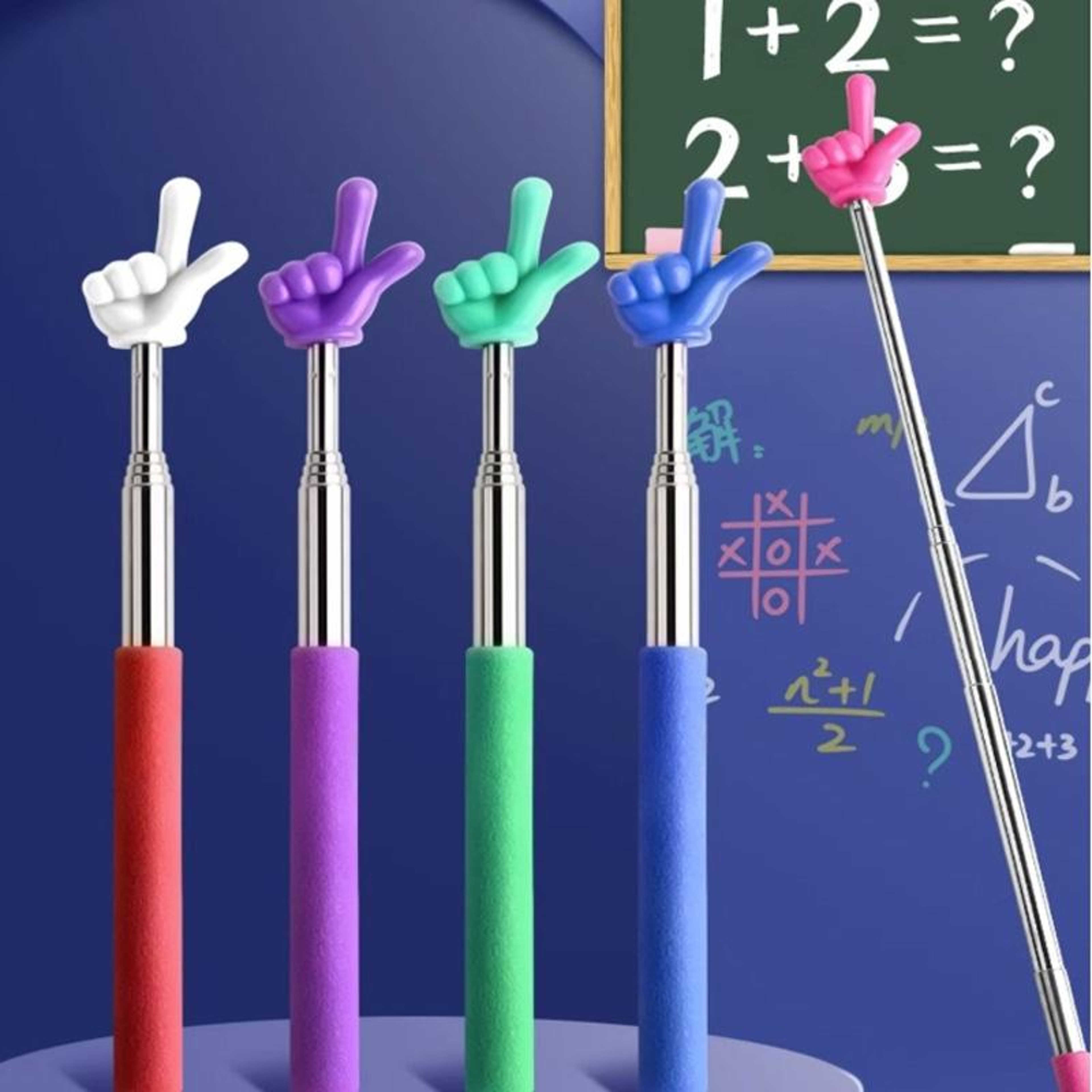 Retractable Teacher Pointer Stick with Extendable Finger for Classroom Reading & Presentations Random Color – view 2