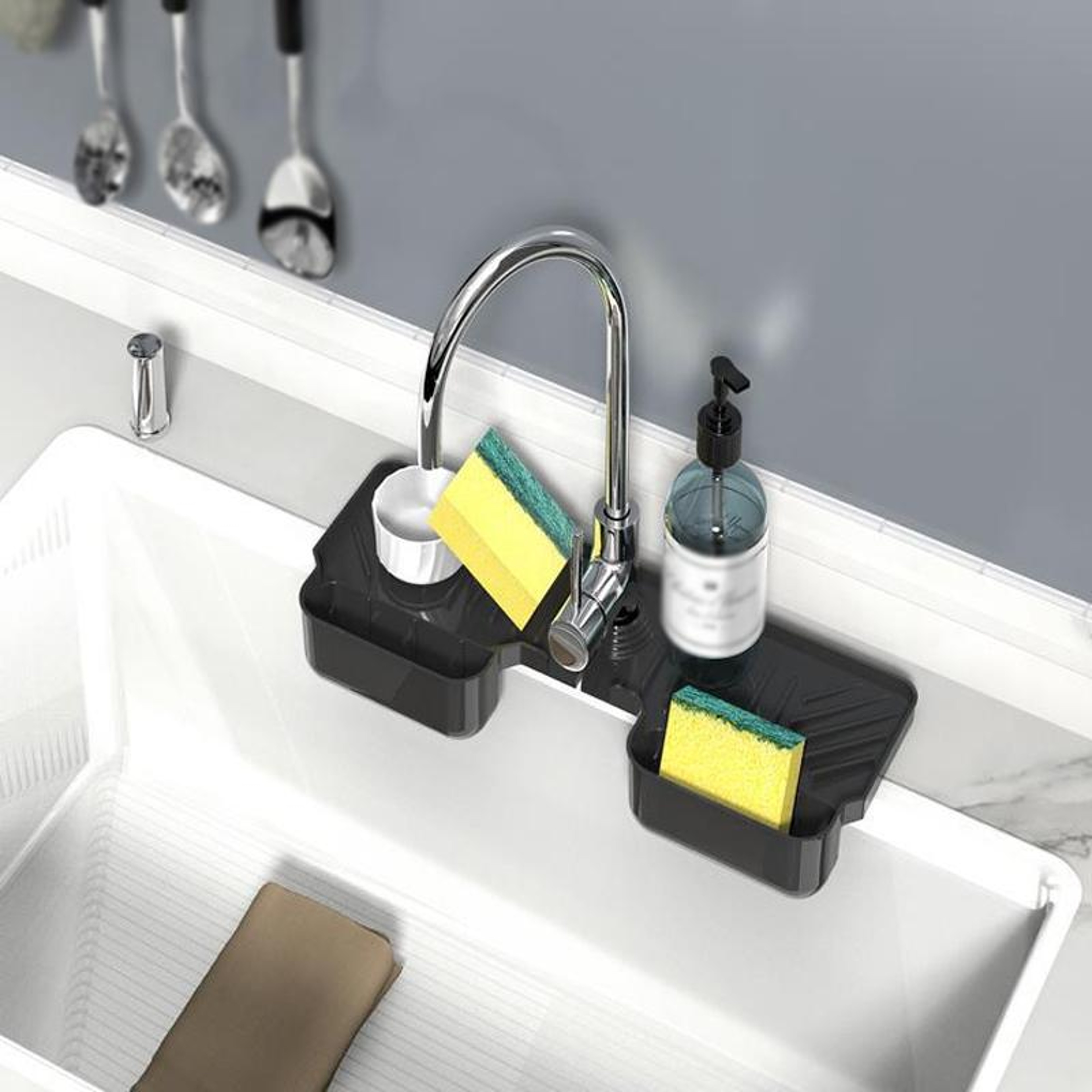 Silicone Drainage Mat With Faucet Basket Kitchen  Bath Organizer 3